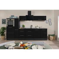 Küchenzeile mit Geräte Schwarz Hochgl/Eiche Grau B: ca. 300cm - Edelstahlfarben/Eichefarben, Basics, Holzwerkstoff/Metall (300cm) - Respekta