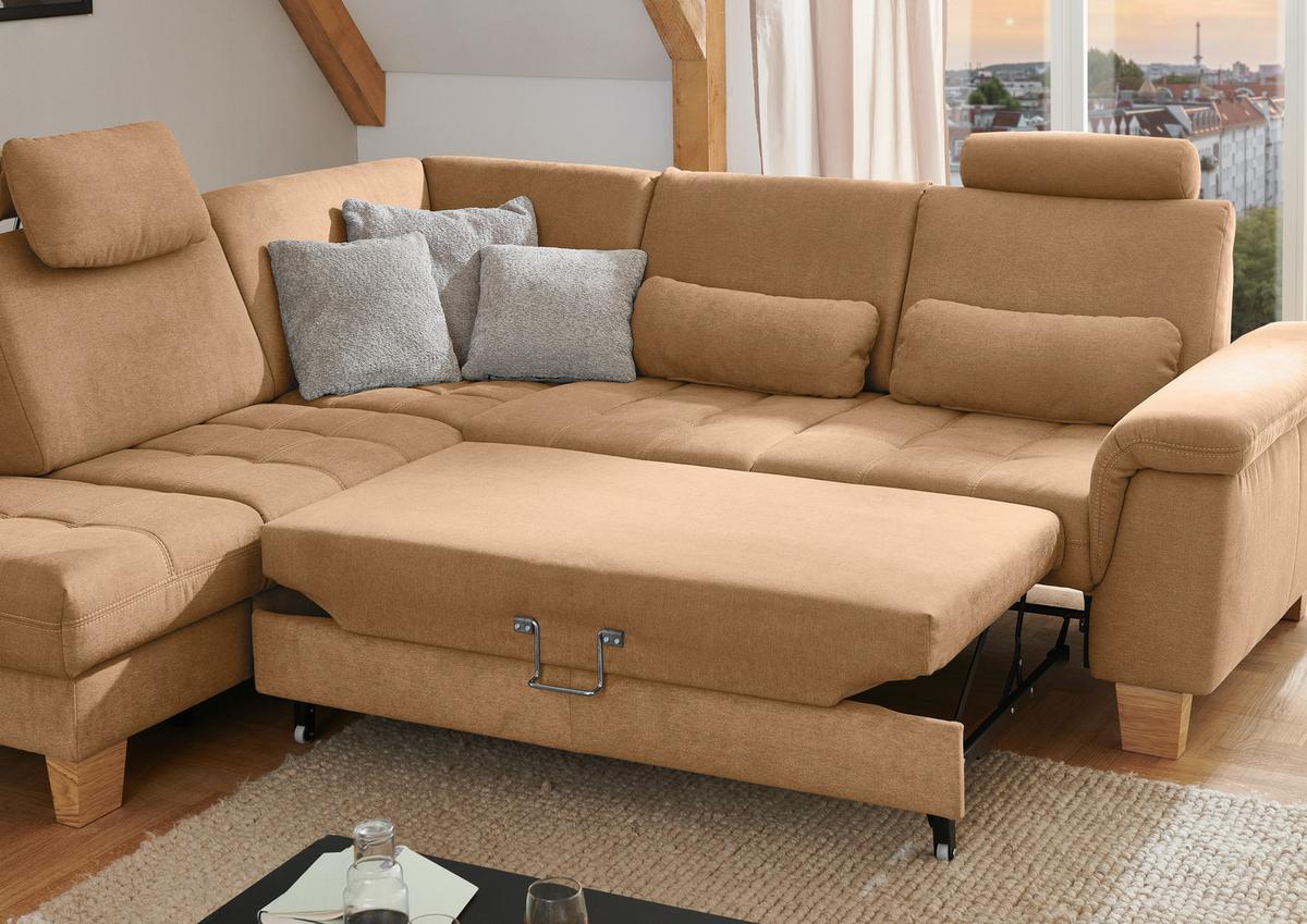 Sedežna Garnitura Pp-La23117 - bež/barve konjaka, Moderno, tekstil/leseni material (253/45/221cm) - Premium Living