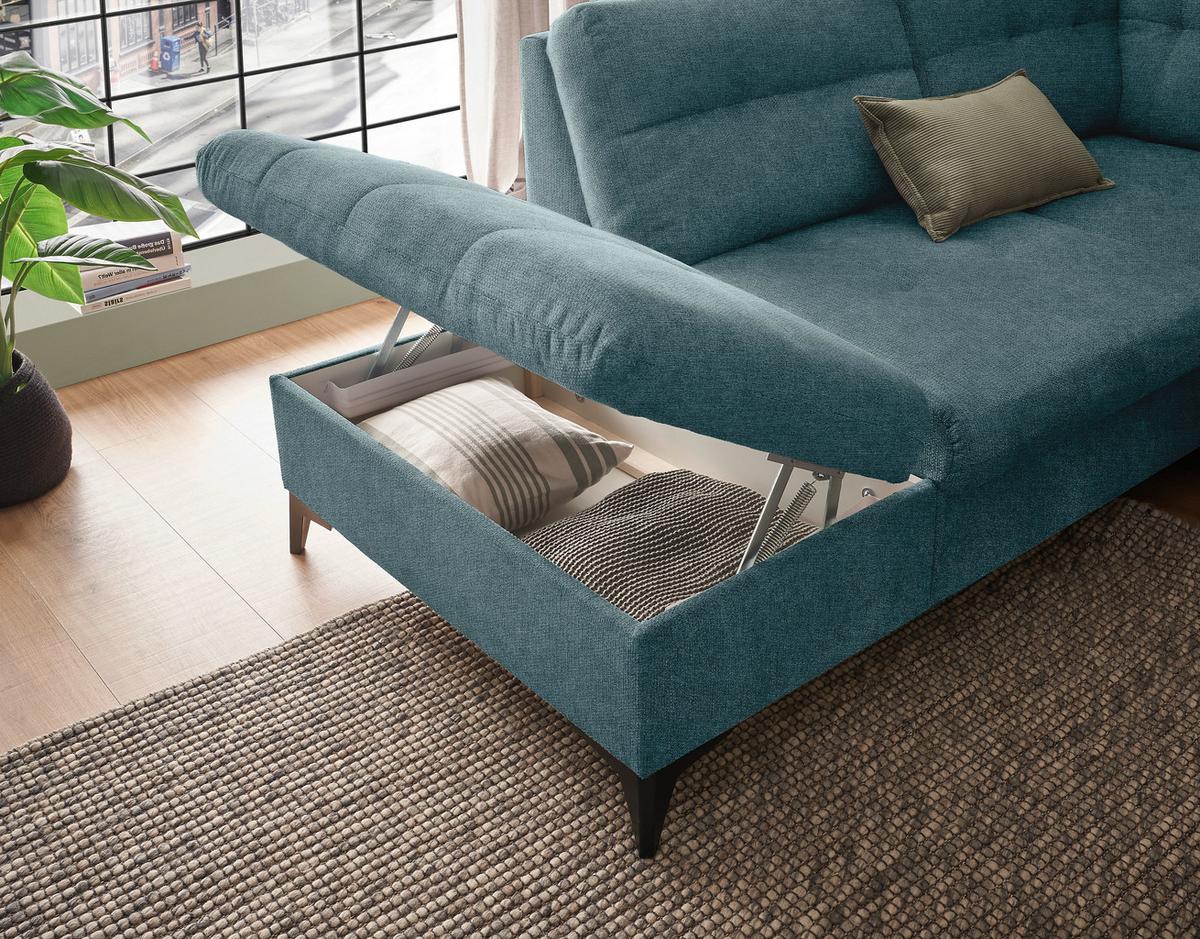 Wohnlandschaft Durban U ca. 218x324x170 cm Eisblau - Blau/Schwarz, KONVENTIONELL, Kunststoff/Textil (218/324/170cm) - MID.YOU