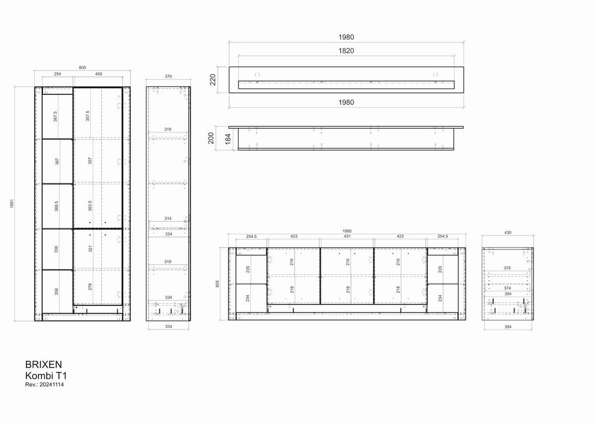 WOHNWAND BRIXEN - Eichefarben/Schwarz, Design, Glas/Holzwerkstoff (298/195/43cm) - MID.YOU