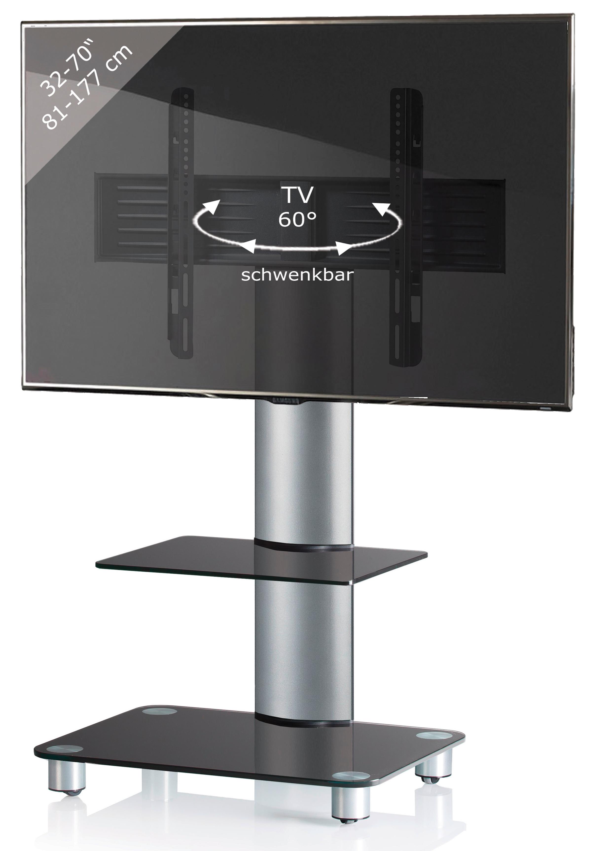 TV-Rack Tosal ca. 60x100 cm Schwarz/Silber - Silberfarben/Schwarz, KONVENTIONELL, Glas/Metall (60/100/44cm) - MID.YOU