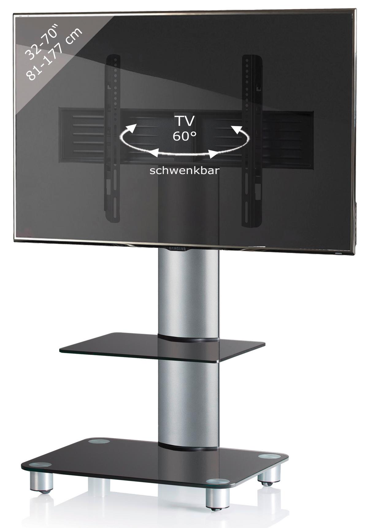 TV-Rack Tosal ca. 60x100 cm Schwarz/Silber - Silberfarben/Schwarz, KONVENTIONELL, Glas/Metall (60/100/44cm) - MID.YOU