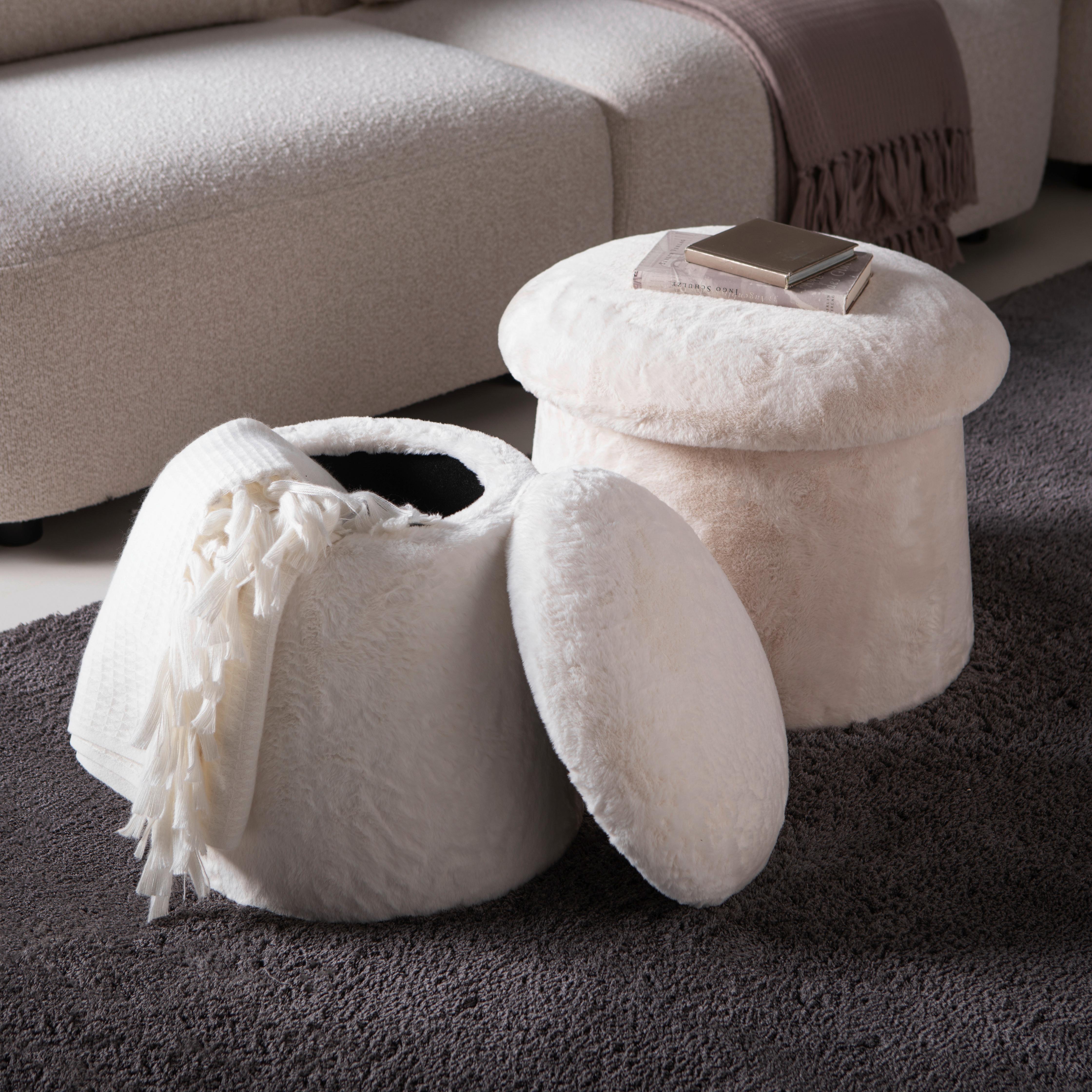 HOCKER FUNGI -TREND- - Weiss/Beige, Romantik / Landhaus, Holzwerkstoff/Textil (41/43/41cm) - Premium Living