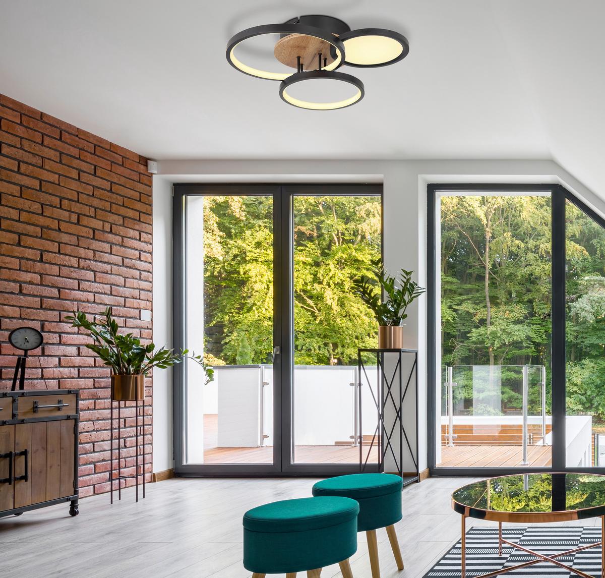 Led Mennyezeti Lámpa Sid - barna/fekete, Design, műanyag/faalapú anyag (40/38/10,5cm)