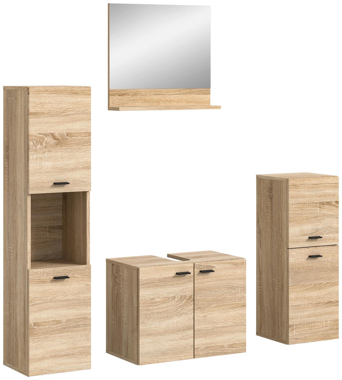 Kopalnica Boston, Hrast - črna/hrast sonoma, Moderno, umetna masa/steklo (137/186/33cm) - MID.YOU