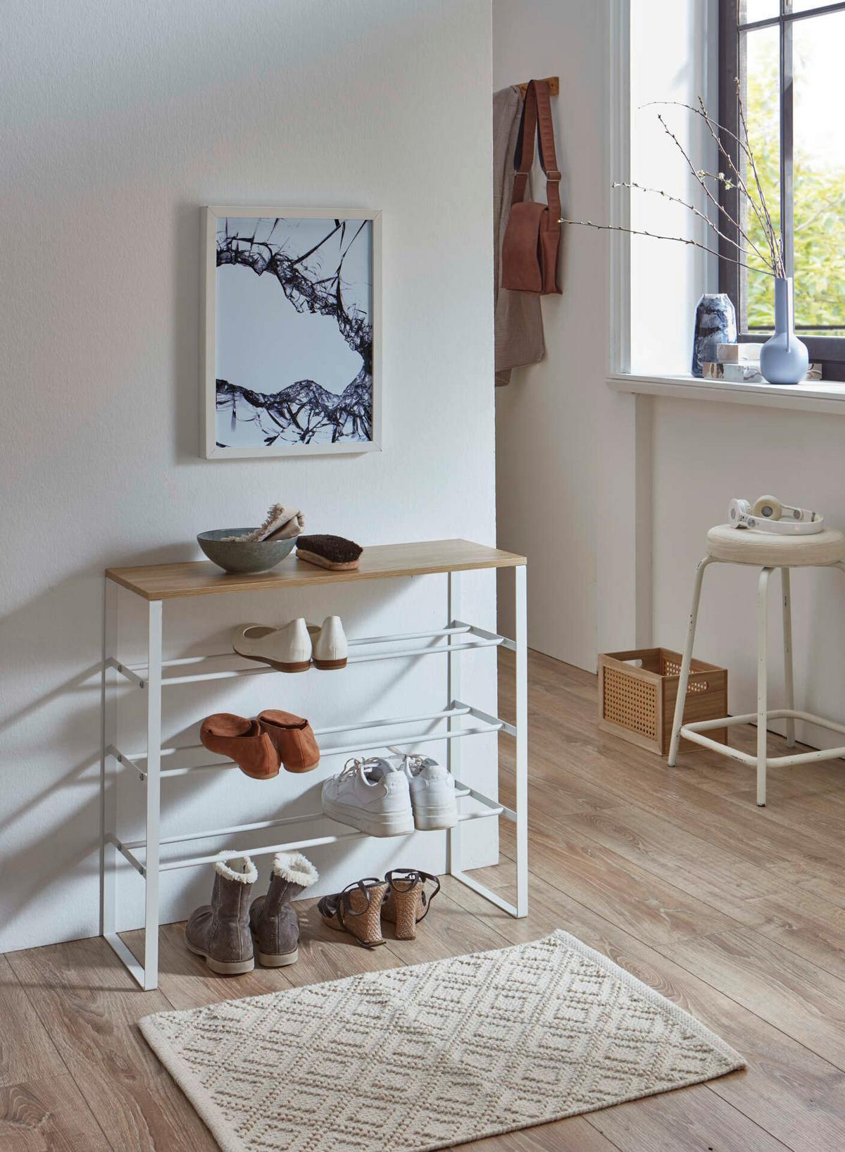 Regal Za Čevlje Lemgo, Barva Hrasta, Bela - hrast artisan, Design, kovina/leseni material (66/61/25cm) - MID.YOU