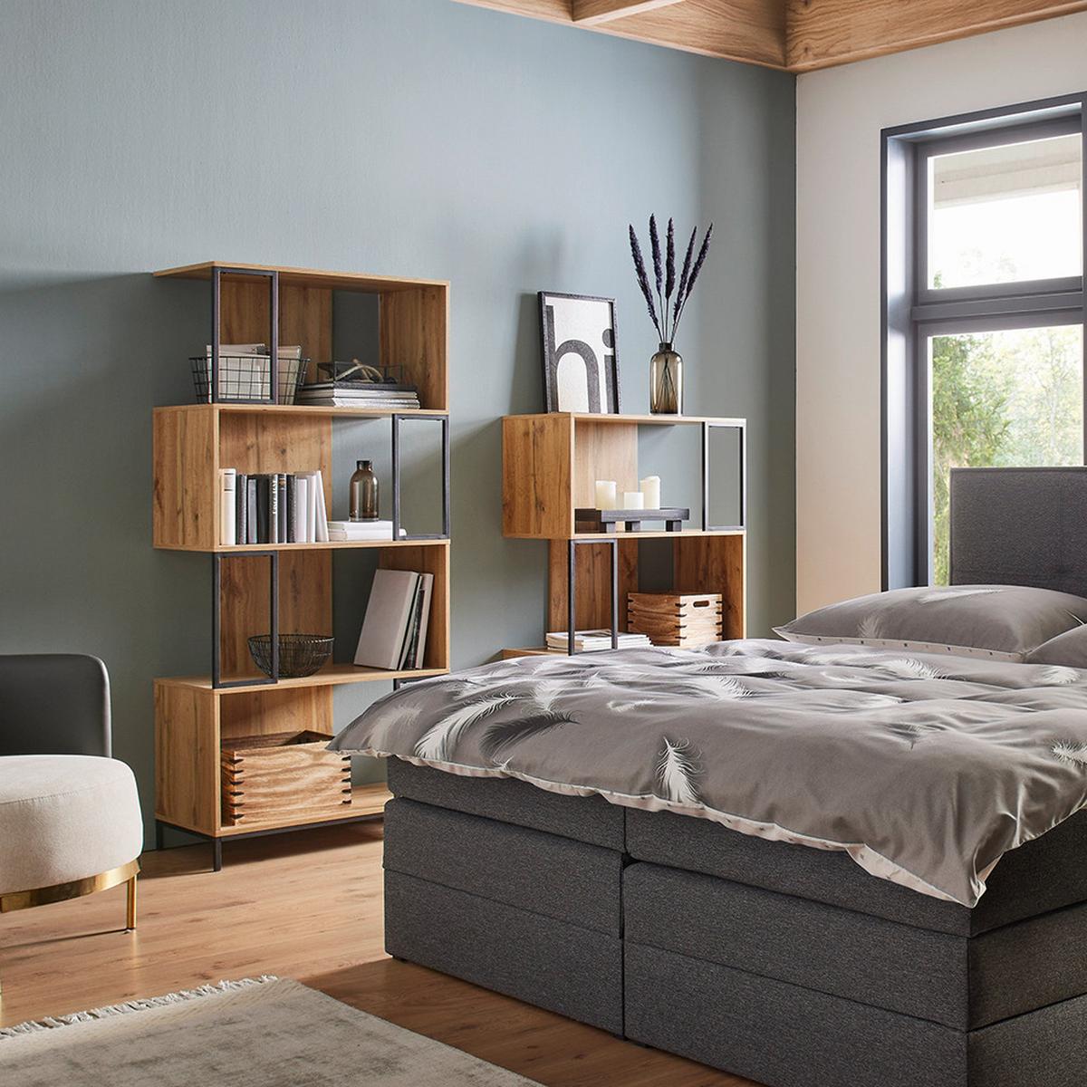 Regal Geny Eichefarben/Schwarz MDF - Eichefarben/Schwarz, MODERN, Metall (80/136/40cm) - Bessagi Home