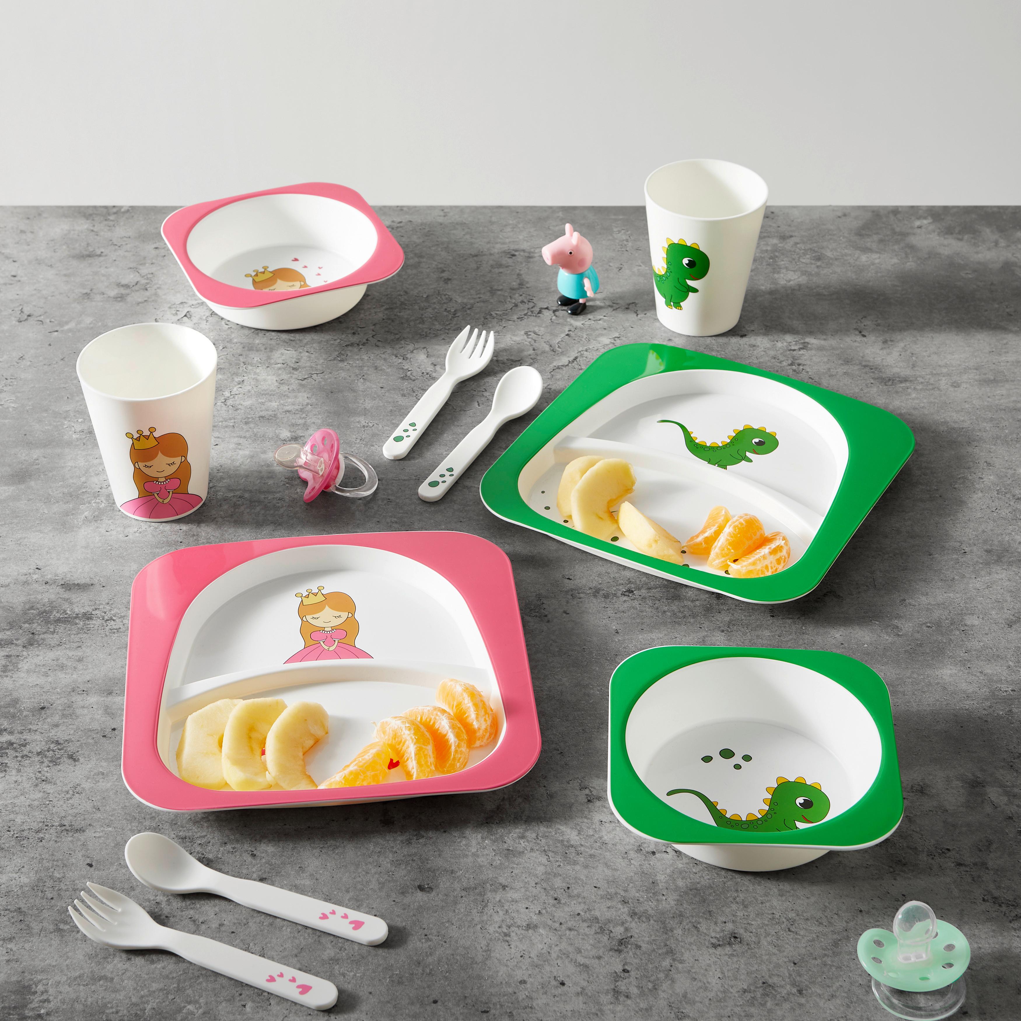 Kindergeschirrset Marlon Pink/Weiß, 5-teilig - Pink/Weiß, KONVENTIONELL, Kunststoff (21,2/21,2/2,1cm) - Mömax