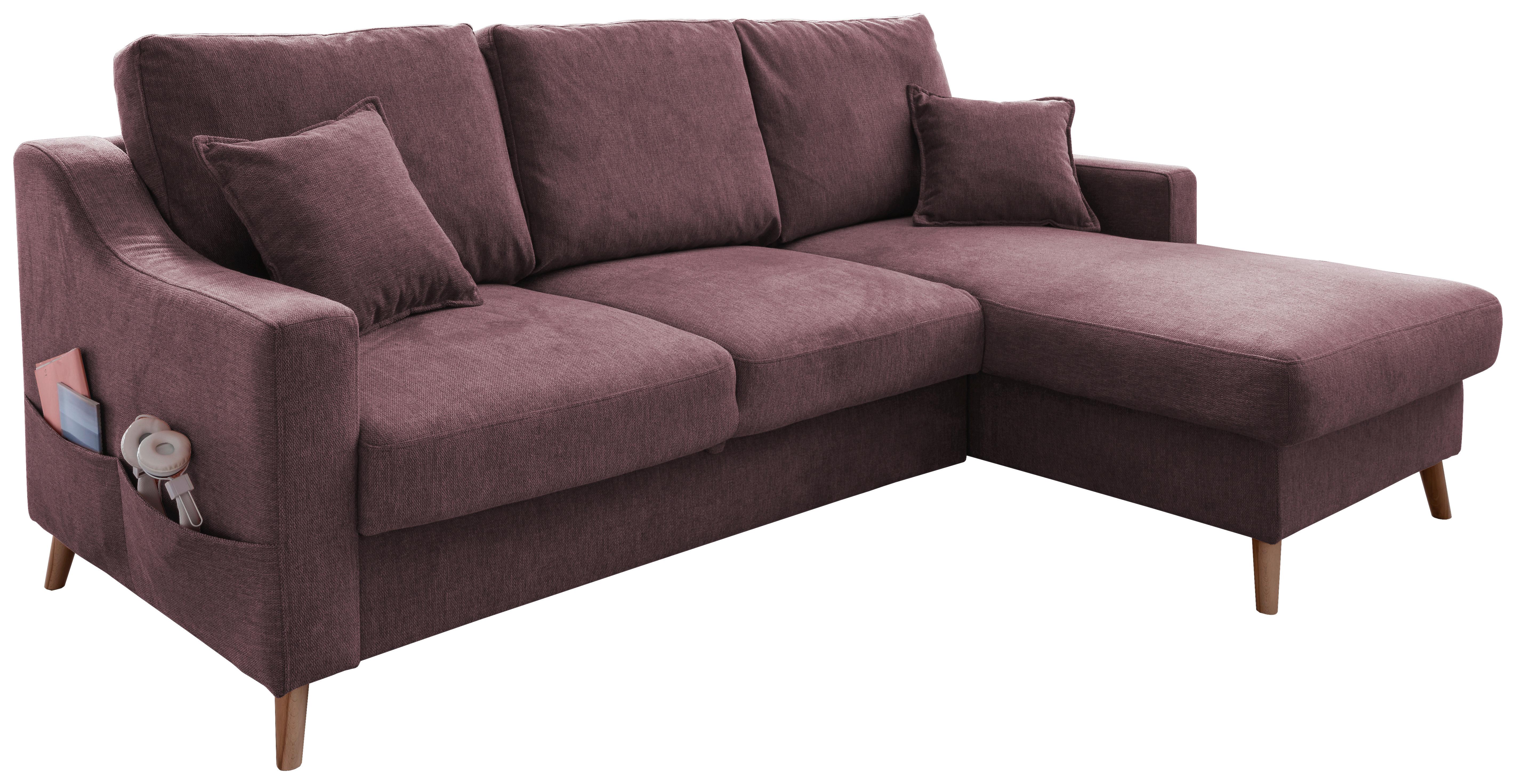 Wohnlandschaft Valentina Bordeaux Struktur - Bordeaux/Naturfarben, KONVENTIONELL, Holz/Textil (228/150cm) - P & B