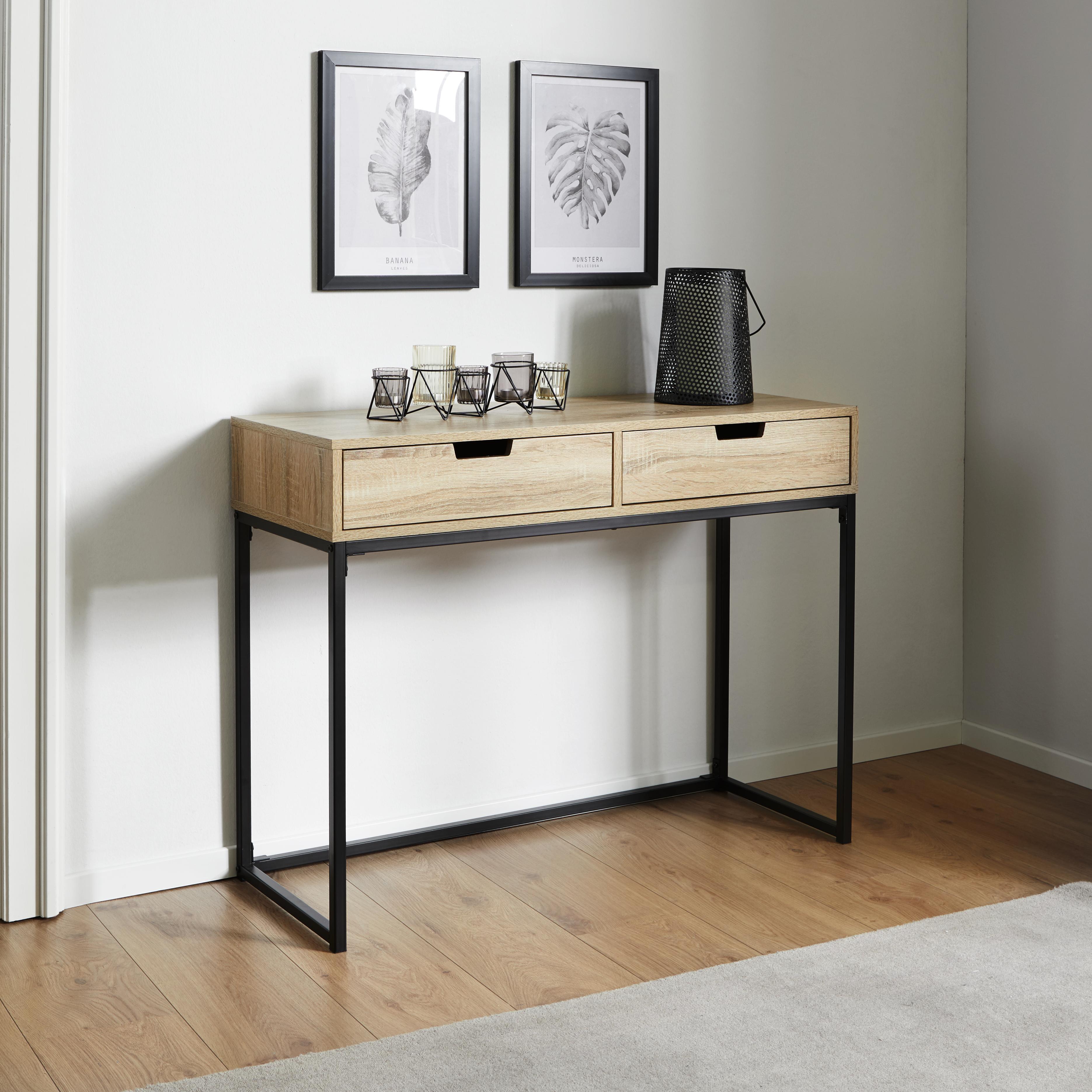 Konsole in Eichefarben/Schwarz ca.100x38cm 'Lotte' - Eichefarben/Schwarz, MODERN, Holz/Metall (100/76/38cm) - Bessagi Home