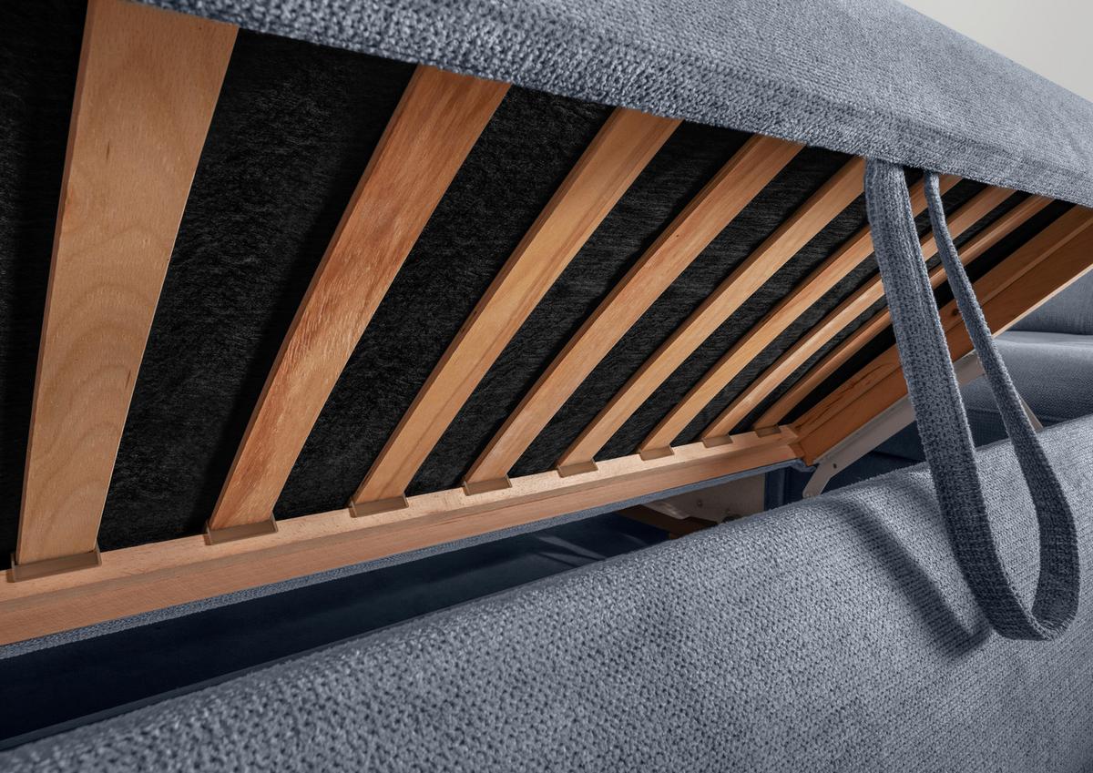 Wohnlandschaft Rigatti Hellblau Chenille m.Bettkasten - Schwarz/Hellblau, MODERN, Textil/Metall (184/387/252cm) - Livetastic