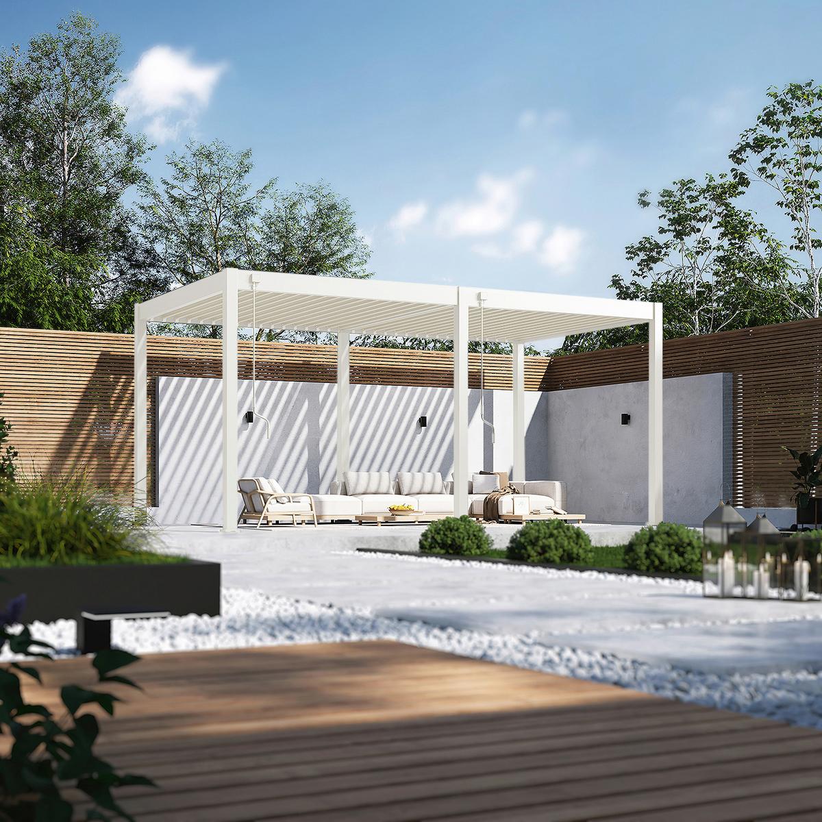 Pergola Trumpf, Bela, 3x3,5m - bela/visoki sijaj, Basics, kovina (300/255/530cm) - Gardenson
