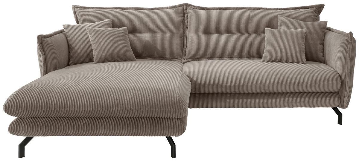 Wohnlandschaft Lava Graubraun Cord - Graubraun/Schwarz, MODERN, Textil/Metall (180/255cm) - Livetastic