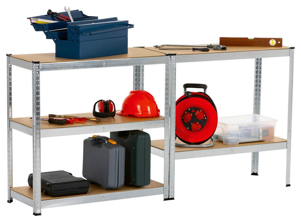 Schwerlastregal Easymaxx Silberfarben/Hellbraun - Hellbraun/Silberfarben, KONVENTIONELL, Holzwerkstoff/Kunststoff (40/90/180cm)