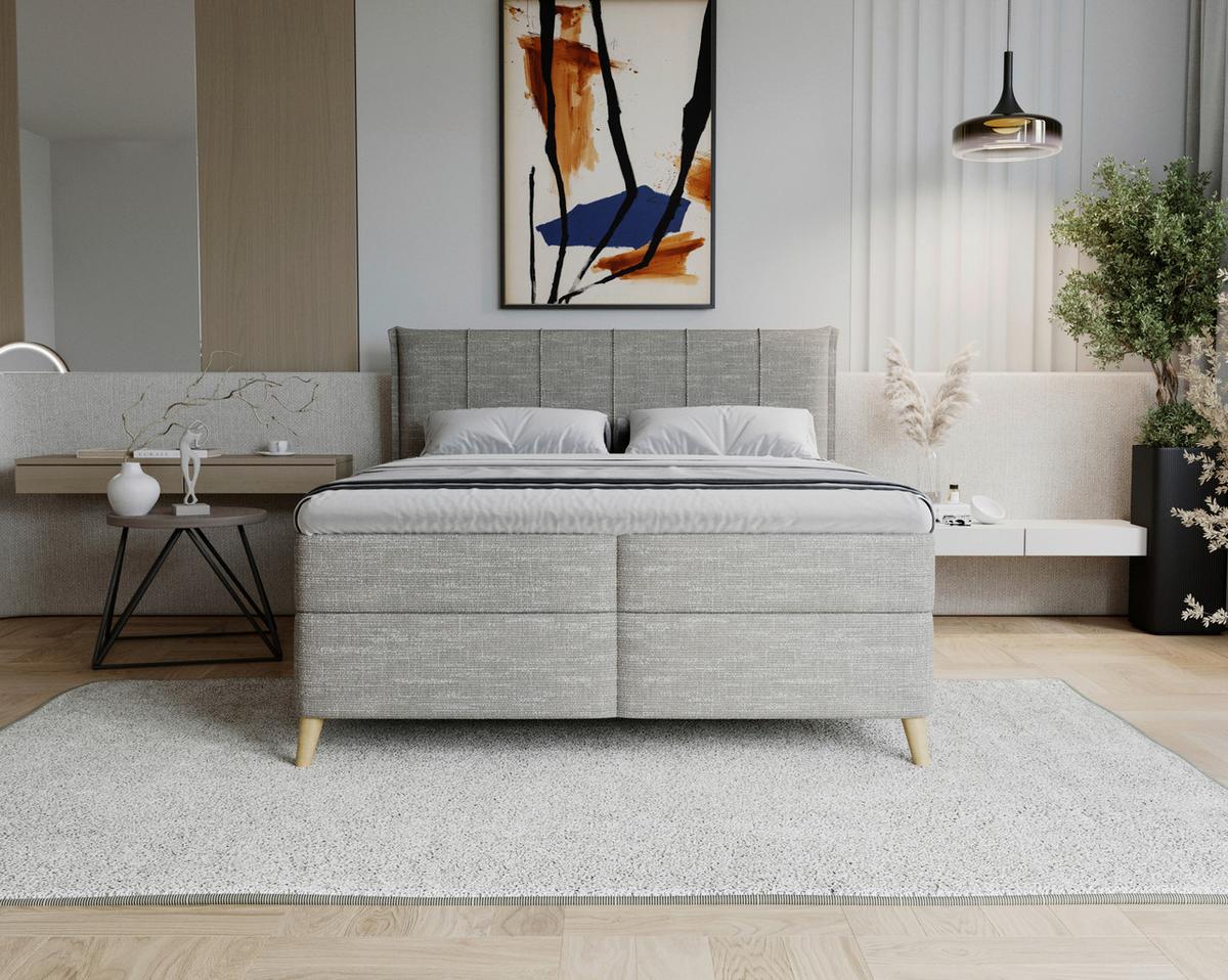 Boxbett Veloria Grau ca. 140x200cm - Schwarz/Grau, KONVENTIONELL, Textil/Metall (140/200cm) - Based