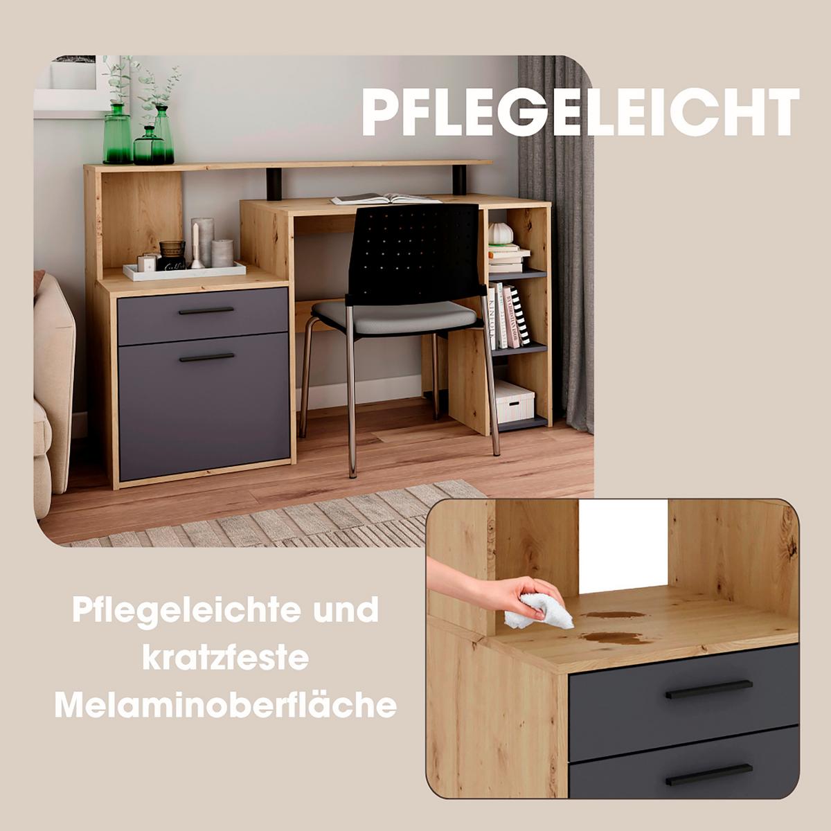 SCHREIBTISCH LOUIS - Anthrazit/Schwarz, MODERN, Holzwerkstoff/Kunststoff (140/55/89cm) - MID.YOU