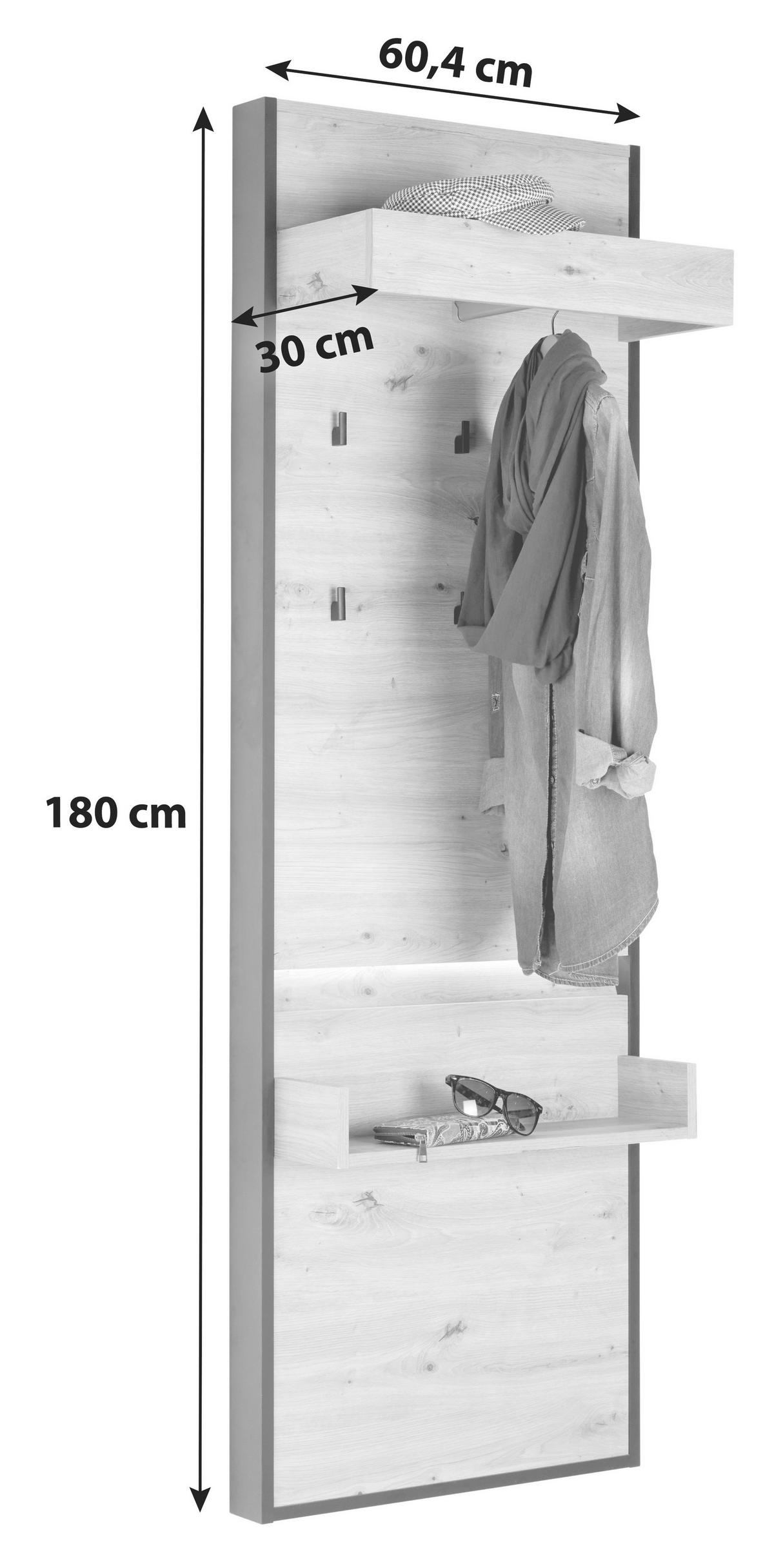 Garderobni Panel Welcome, Barva Hrasta, Črna, Led Trak - Moderno, leseni material (60,4/180/30cm) - Mömax