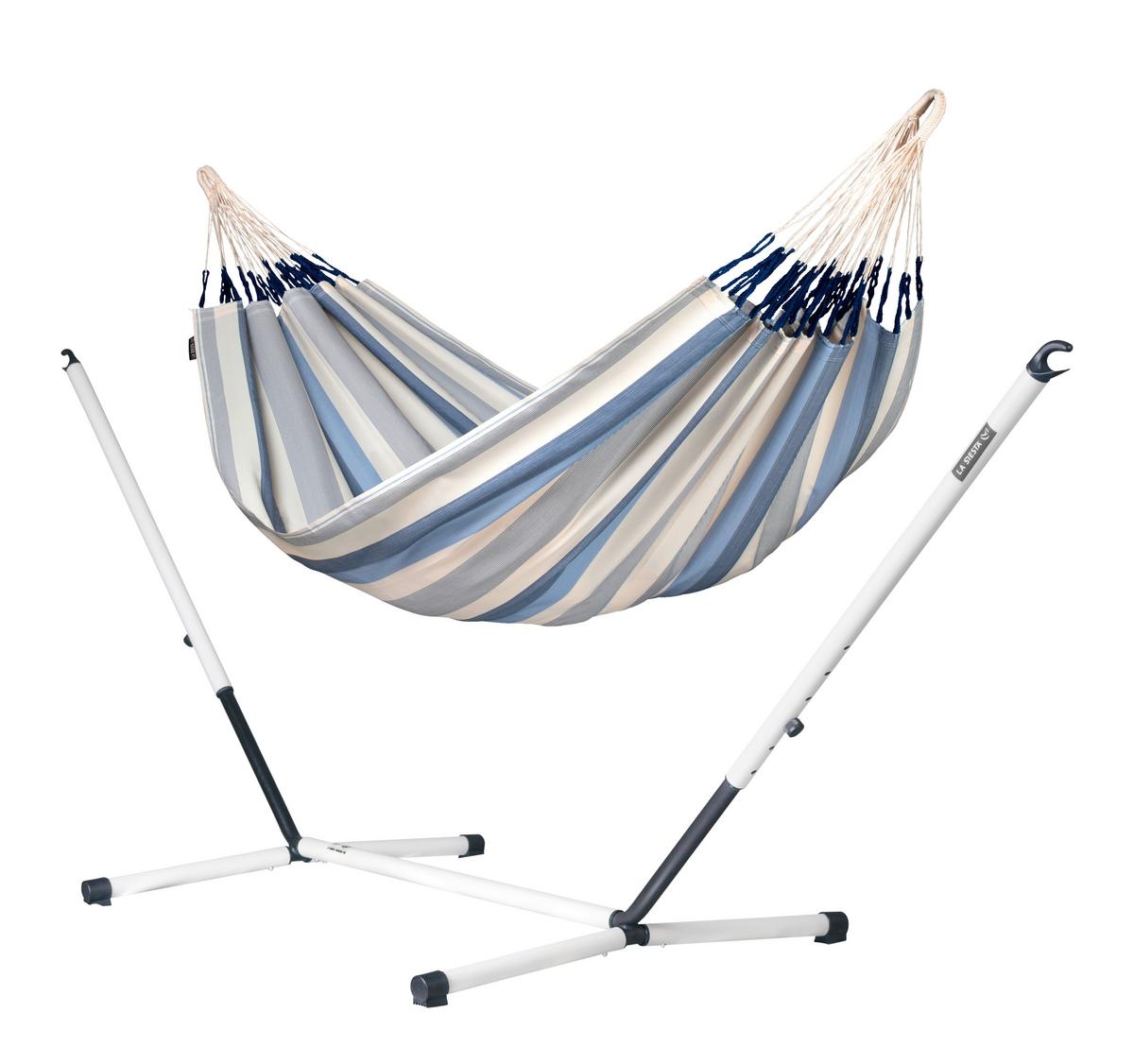 Hängematte Classic Double Hammock Outdoor Blau/Weiß - Blau/Weiß, KONVENTIONELL, Textil (160/350cm) - La Siesta