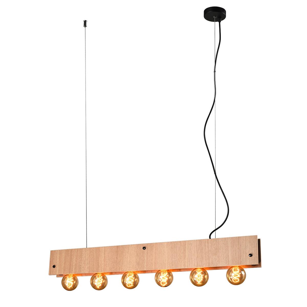 Hängeleuchte Argo Schwarz/Eiche max. 22 Watt - Eichefarben/Schwarz, Natur, Metall (100/9/150cm)