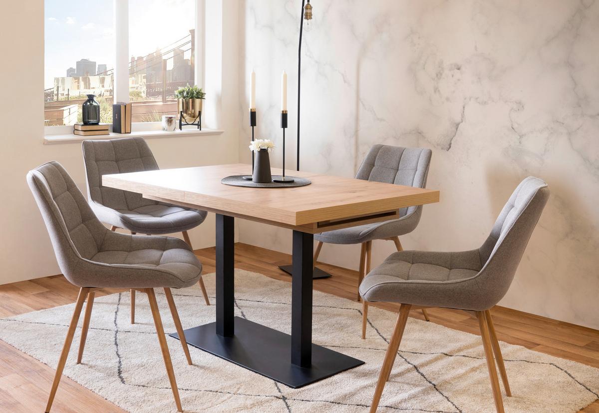 Raztegljiva Jedilna Miza Quadrato, 120-200x80cm - črna/hrast artisan, Konvencionalno, kovina/leseni material (120-200/80/74cm) - MID.YOU