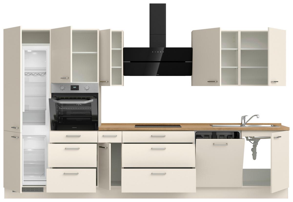 Küchenblock Touch High m. Geräten Magnolie - Edelstahlfarben/Eichefarben, MODERN, Holzwerkstoff/Metall (360cm) - Nobilia