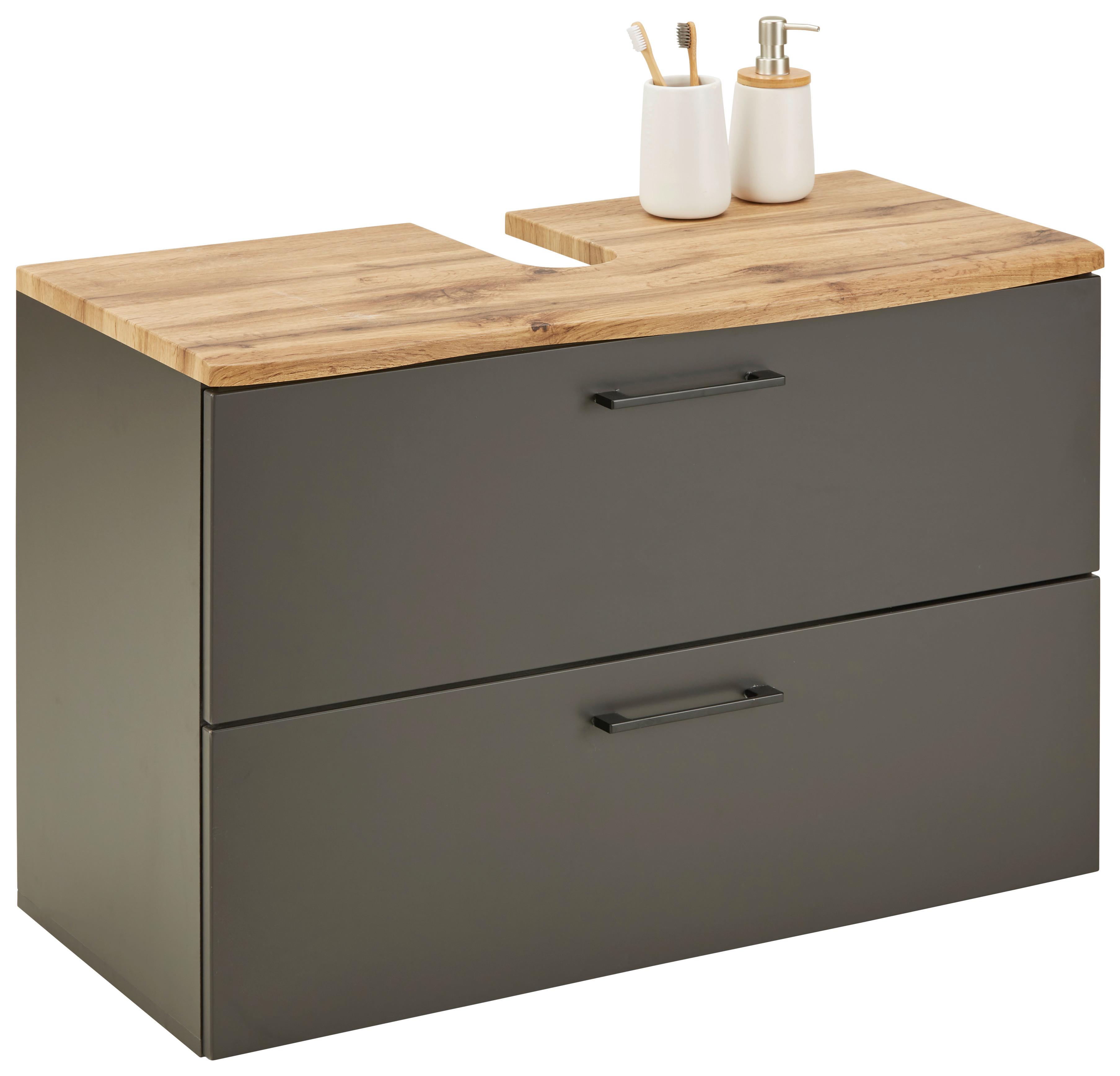 Waschbeckenunterschrank in Eichefarben/Grau - MODERN, Holzwerkstoff/Kunststoff (90/61/45cm) - Premium Living