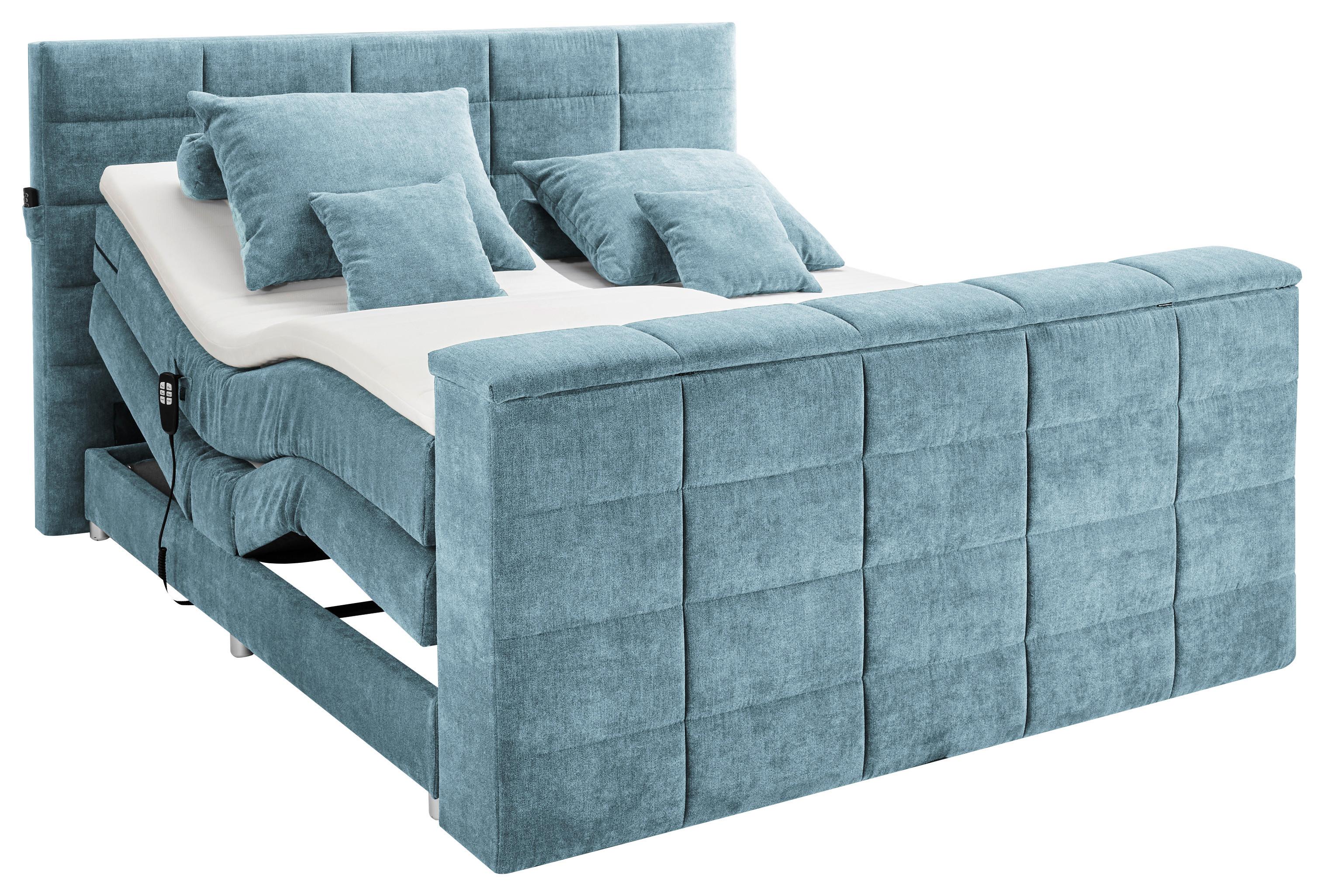 Boxspringbett Denver Blau ca. 180x200 cm mit Topper - Blau, KONVENTIONELL, Textil (180/200cm) - Carryhome