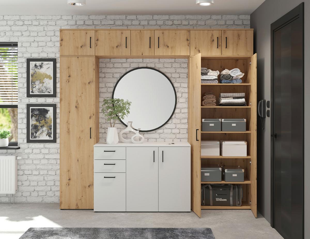 Schrank Multistauraum Eiche Artisan - Schwarz/Eiche Artisan, MODERN, Holzwerkstoff/Kunststoff (45/195/40cm) - Mömax