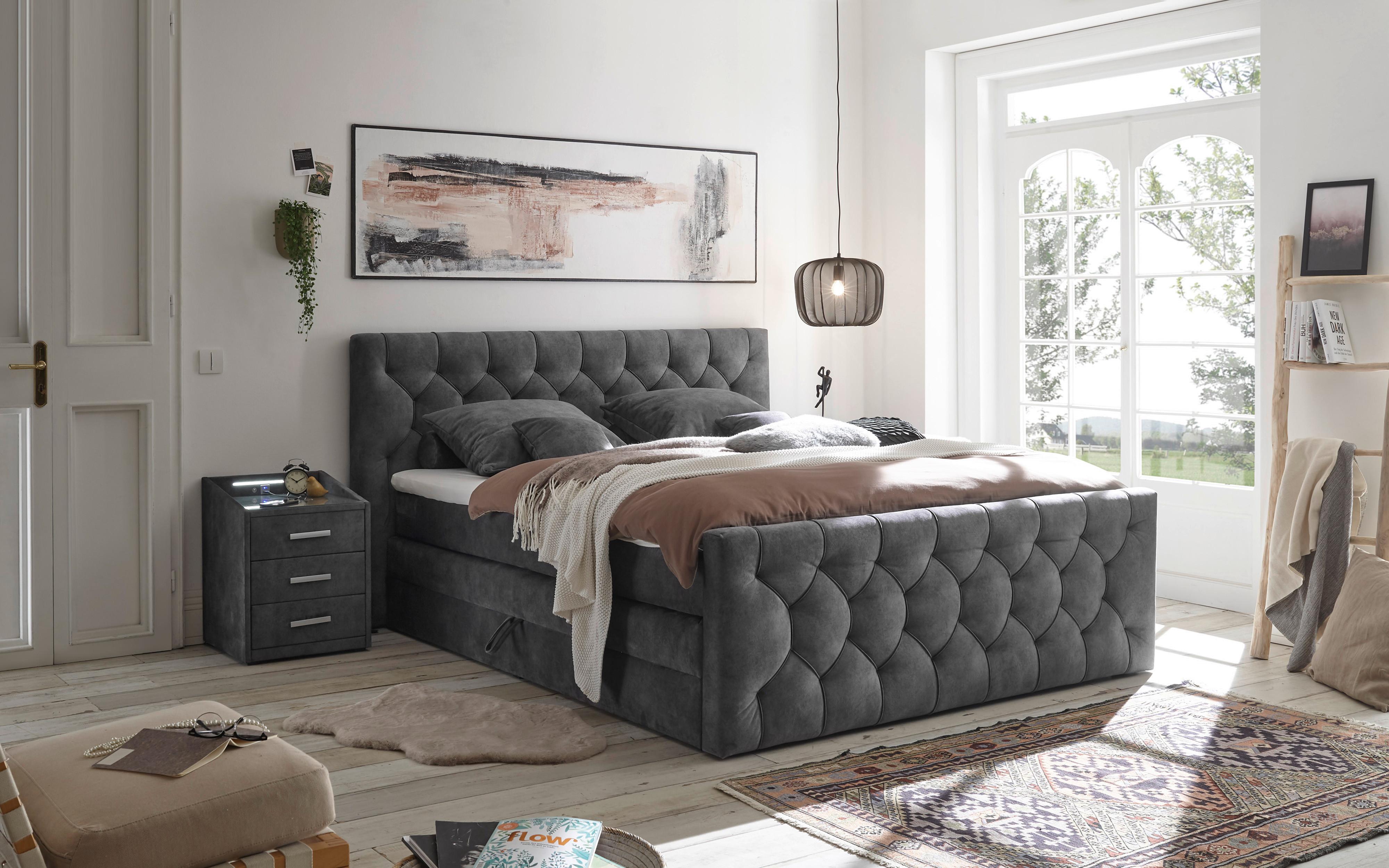 Boxspringbett Cashfield 8 ca. 180x200 cm Anthrazit - Anthrazit/Schwarz, MODERN, Holzwerkstoff/Kunststoff (180/200cm) - MID.YOU