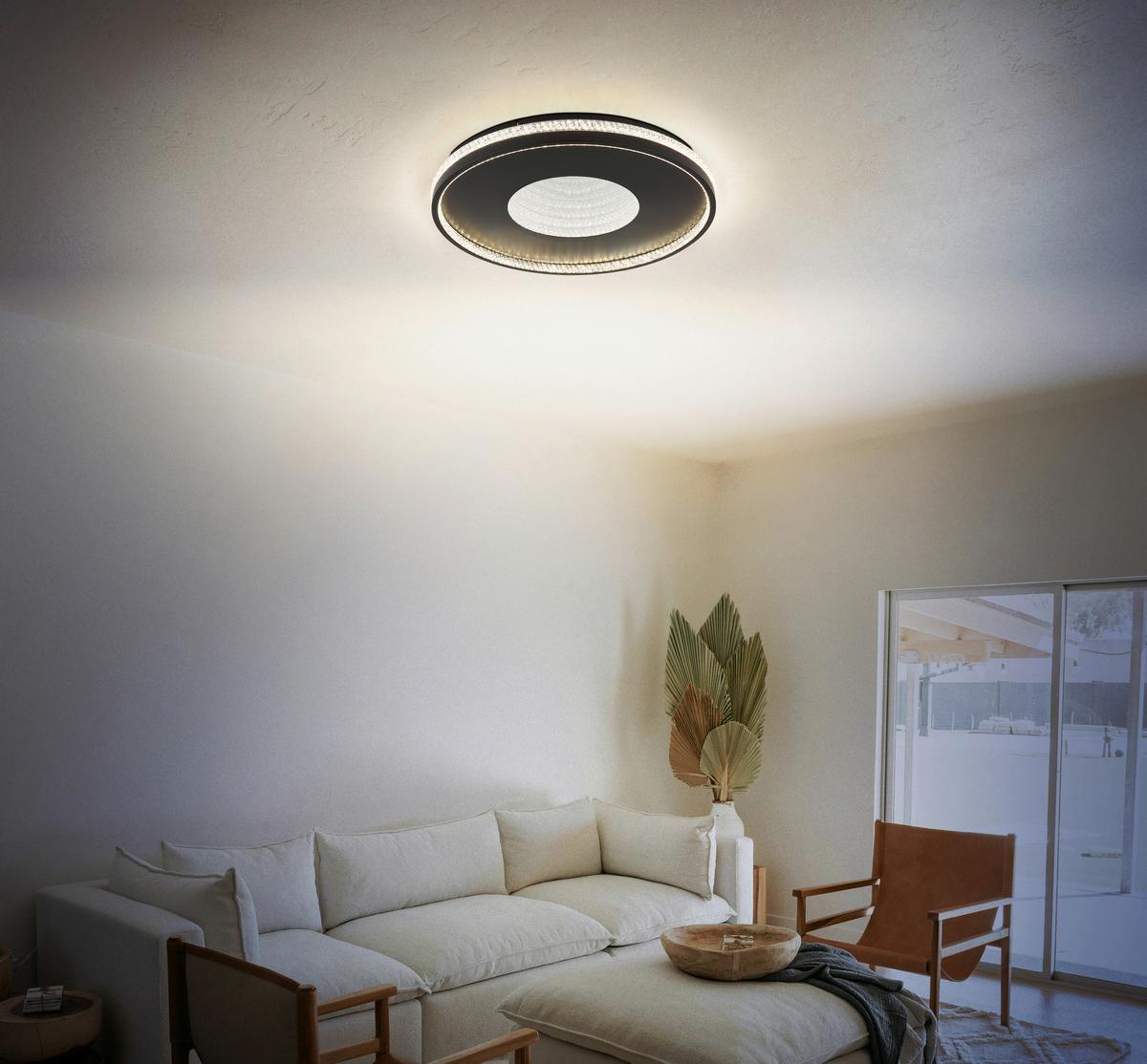 LED-DECKENLEUCHTE 48463-40 WALTRAUD - Klar/Schwarz, Trend, Kunststoff/Metall (50/6,5cm) - Globo