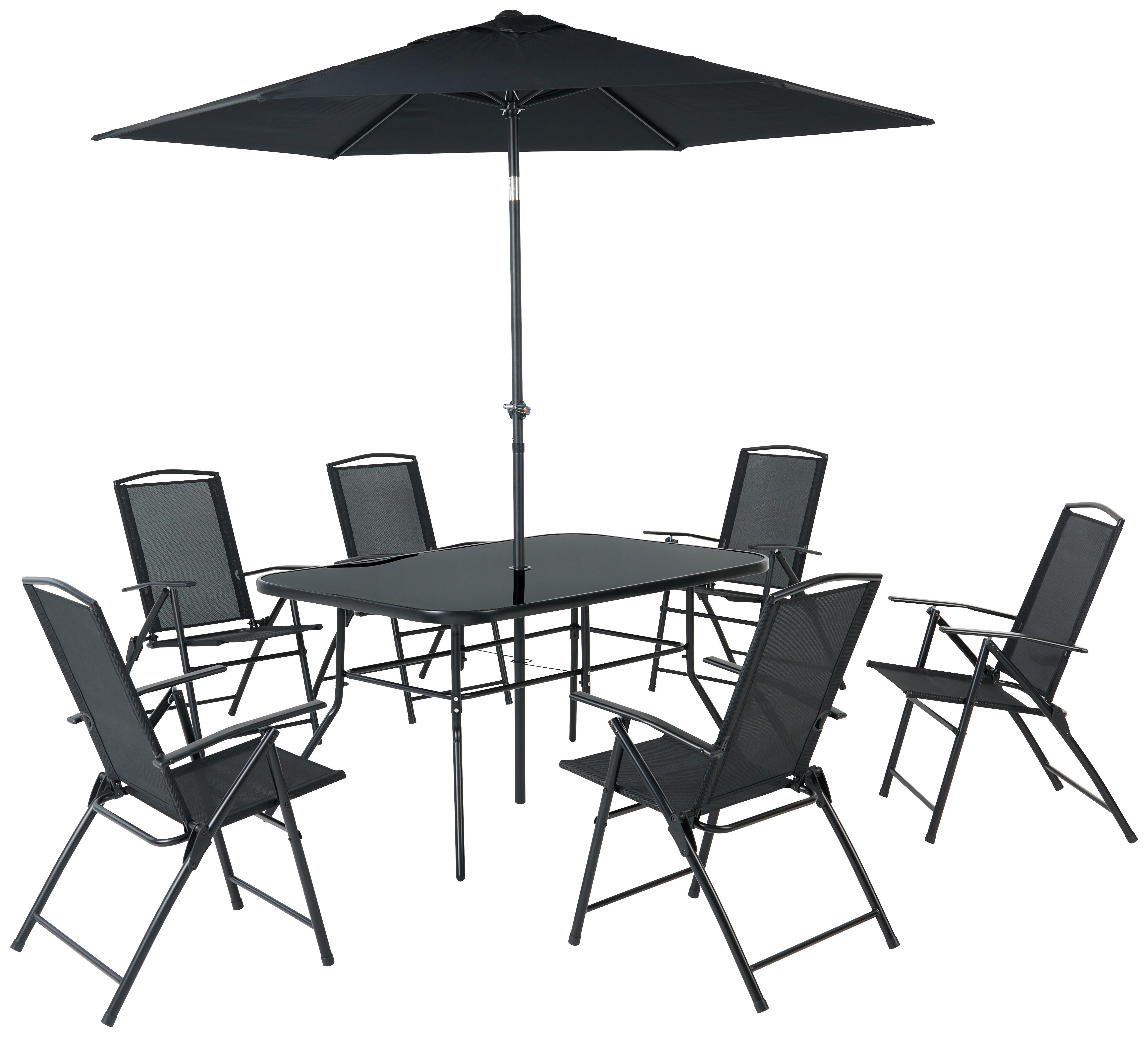 Vrtna Garnitura Laura, 7-Delni Set, S Senčnikom - črna, Moderno, kovina/steklo (140/90/70cm)