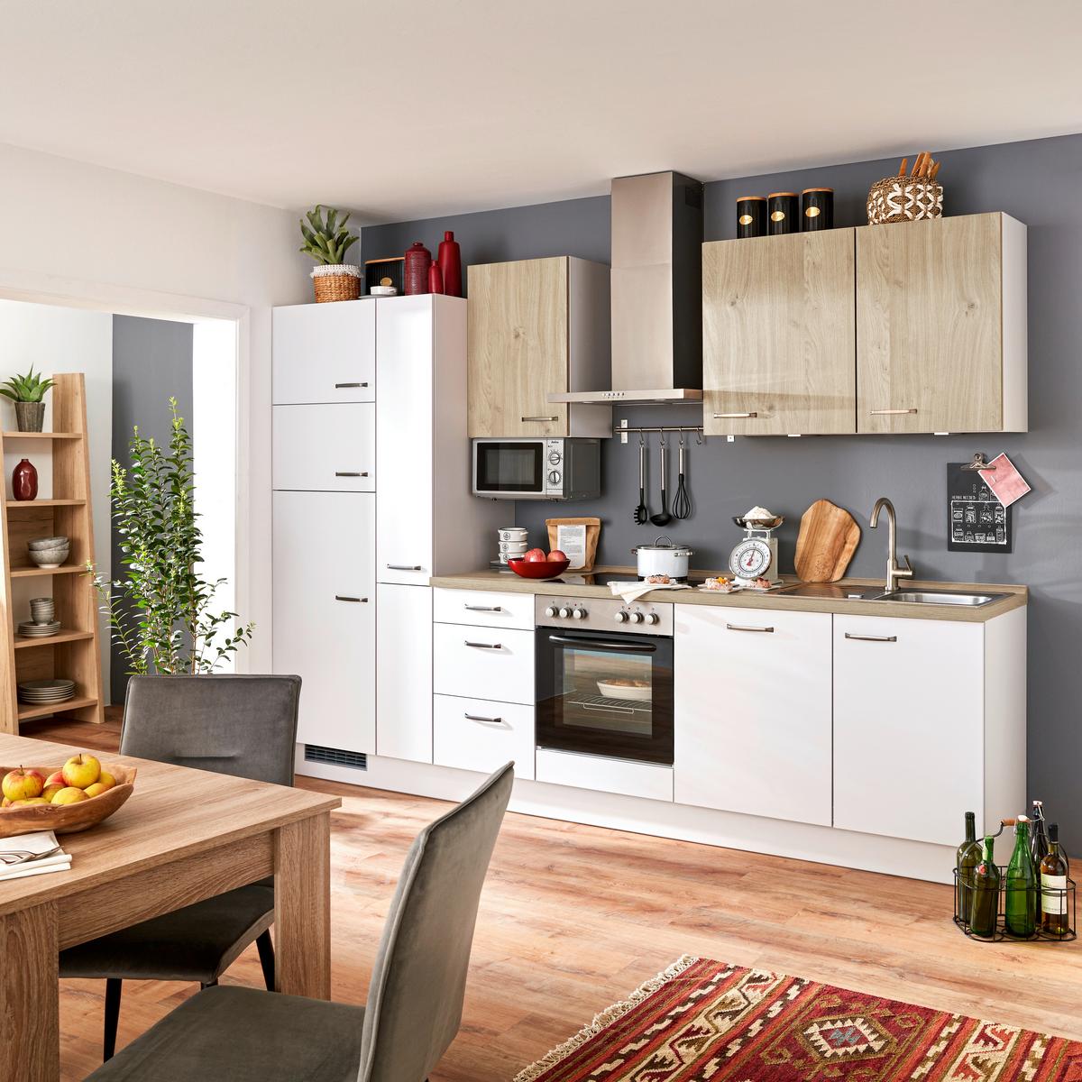 Küchenblock IP1200/2200 Hellgrau ohne Geräte - Eichefarben/Hellgrau, MODERN, Holzwerkstoff/Metall (310cm) - Impuls