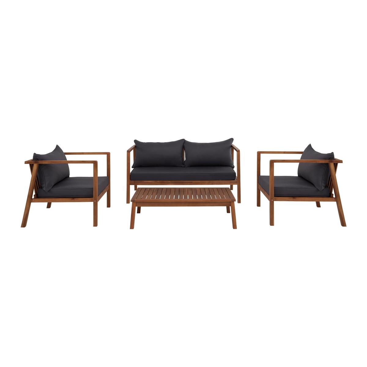 Loungegarnitur Pia Dunkelgrau Akazie/Outdoorstoff - Grau/Akaziefarben, MODERN, Holz/Textil (150/70/79cm) - Bessagi Garden