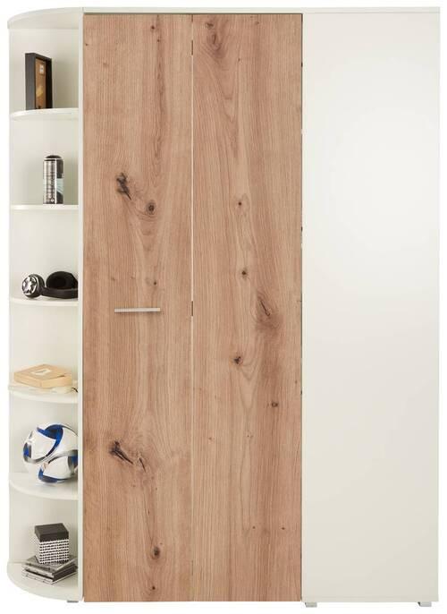 Eckschrank Young Weiß/Eiche Artisan - Alufarben/Weiß, KONVENTIONELL, Holzwerkstoff/Kunststoff (124/198/148cm) - Mömax