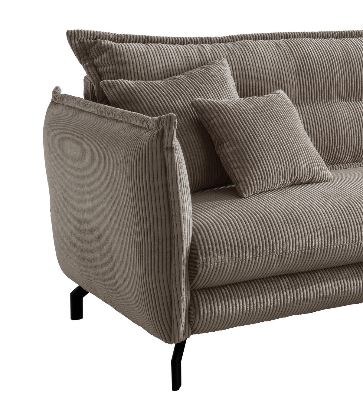 Wohnlandschaft Lava Graubraun Cord - Graubraun/Schwarz, MODERN, Textil/Metall (255/180cm) - Livetastic
