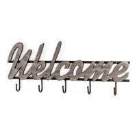 Cuier perete cu cârlige Welcome - argintiu/negru, Modern, metal/material pe bază de lemn (60/22/4cm) - Modern Living