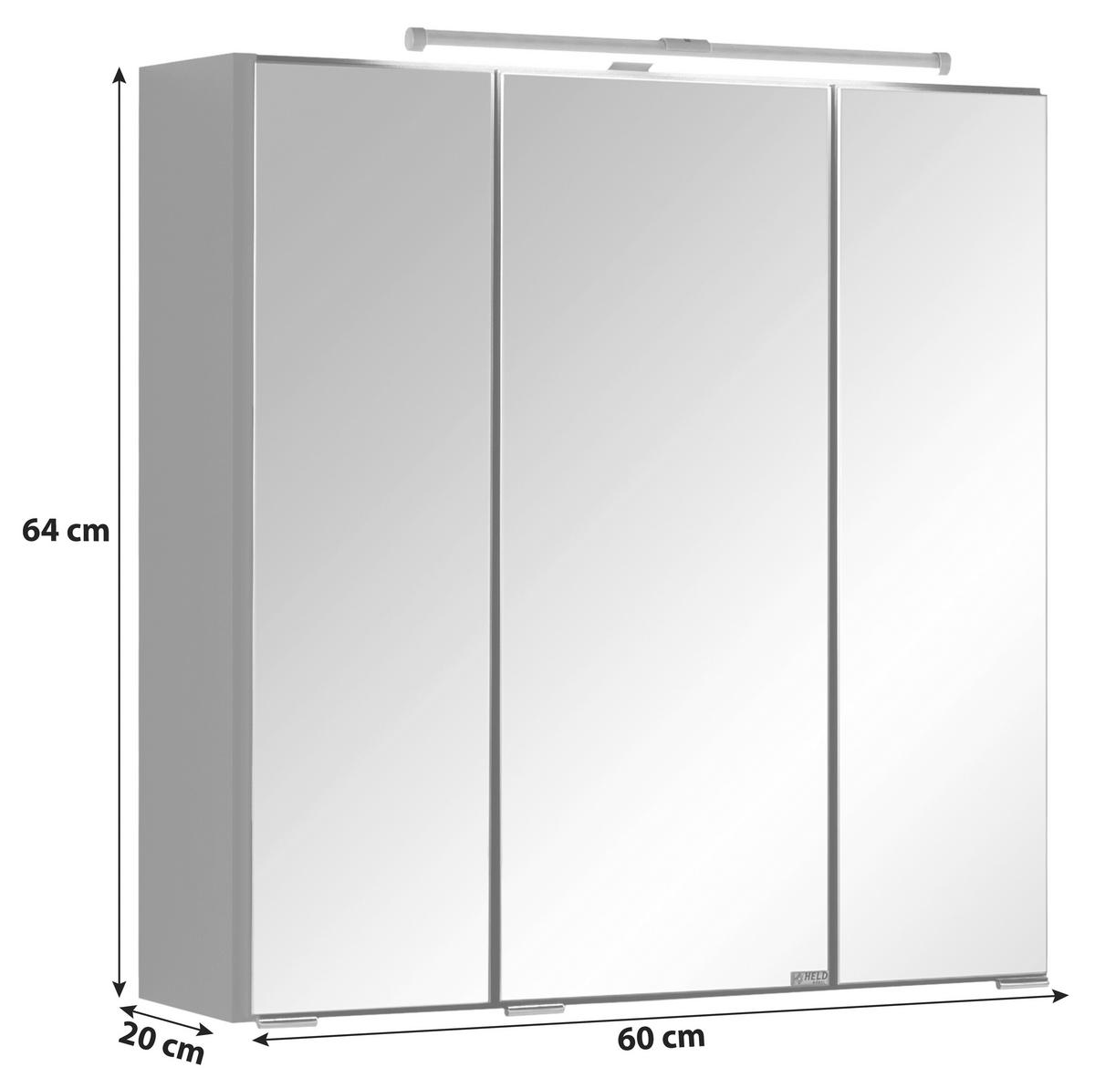 Spiegelschrank Cardiff mit Drehtüren ca. 60x64 cm Grau - Chromfarben, KONVENTIONELL, Glas/Holzwerkstoff (60/64/20cm) - Held