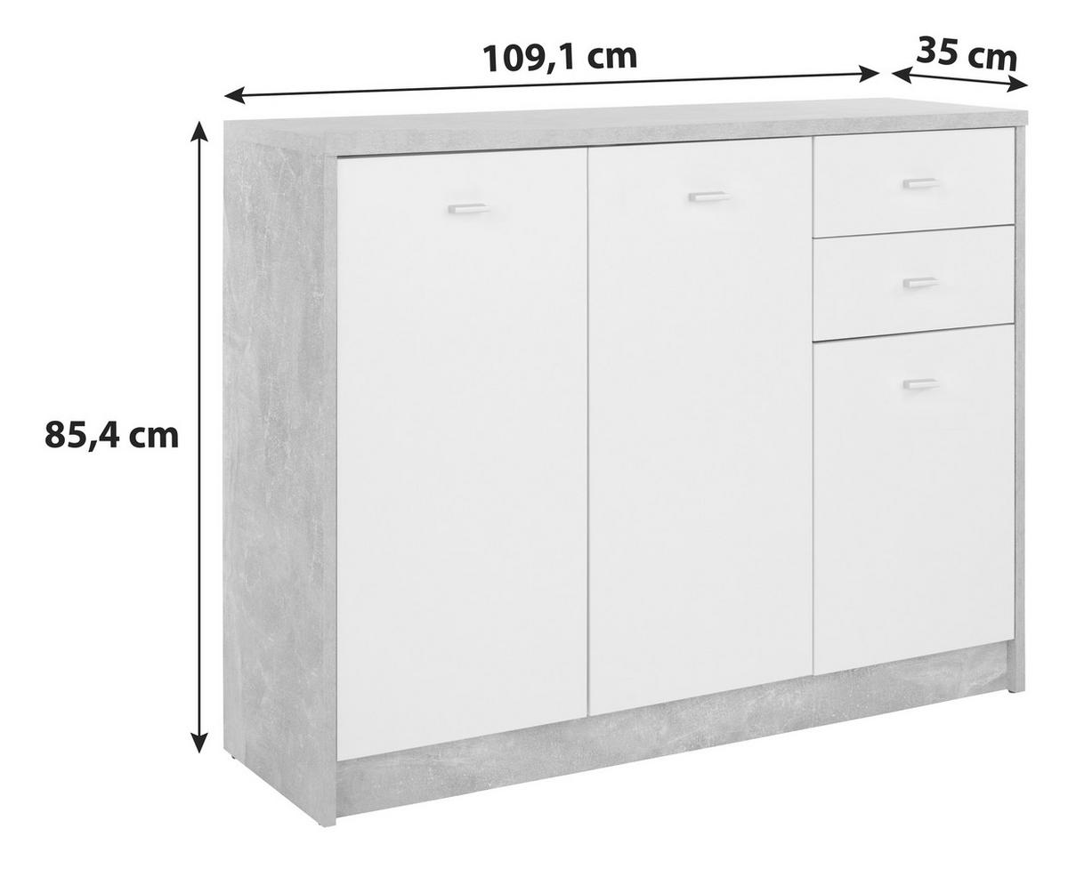Komoda 4-you New, Siva, Bela - siva/črna, Moderno, umetna masa/leseni material (109,1/85,4/34,6cm) - Mömax