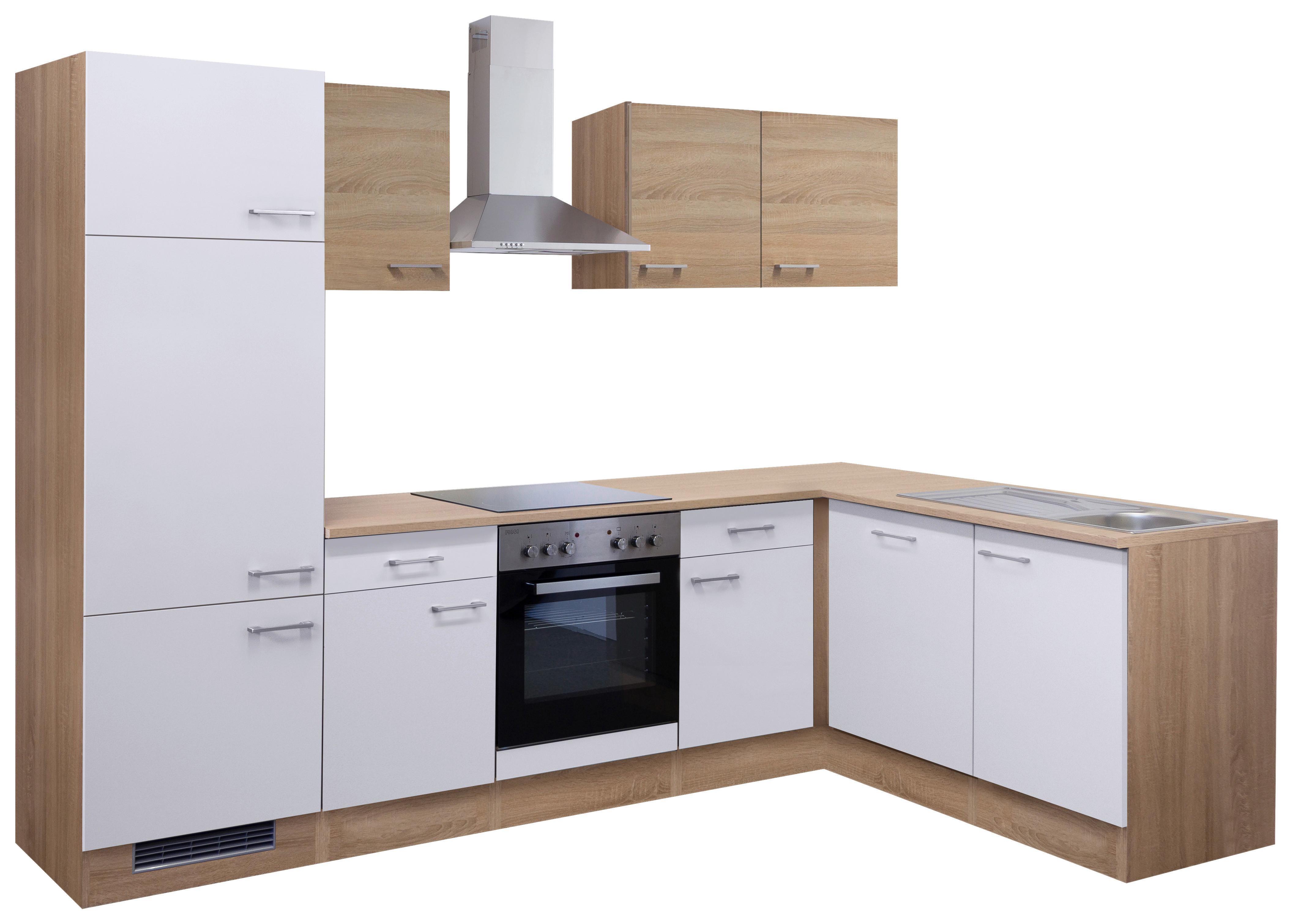Kotna Kuhinja Z Aparati Samoa, Bela, Barva Hrasta - bela/barve aluminija, Moderno, umetna masa/leseni material (280/170cm) - FlexWell