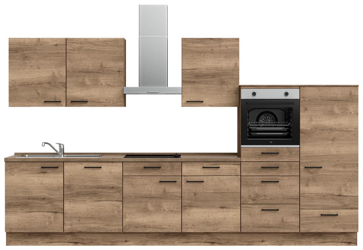 Küchenblock Structura Low m. Geräten Eiche dunkel - Eiche dunkel/Eichefarben, MODERN, Holzwerkstoff/Metall (360cm) - Nobilia