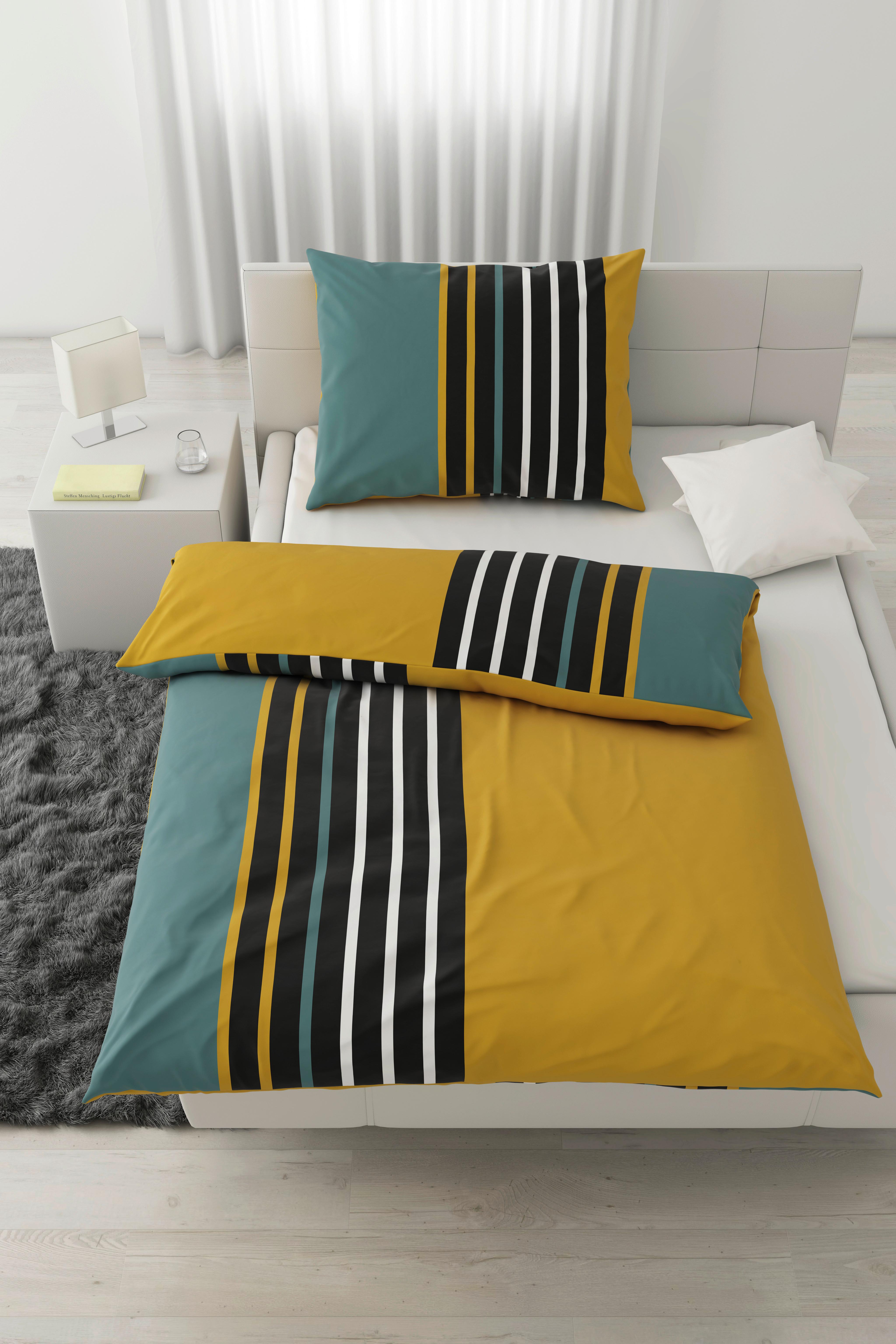 Lenjerie de pat Anton, cca. 140x200/50x70 cm - galben/verde, Konventionell, textil (140/200cm) - Modern Living