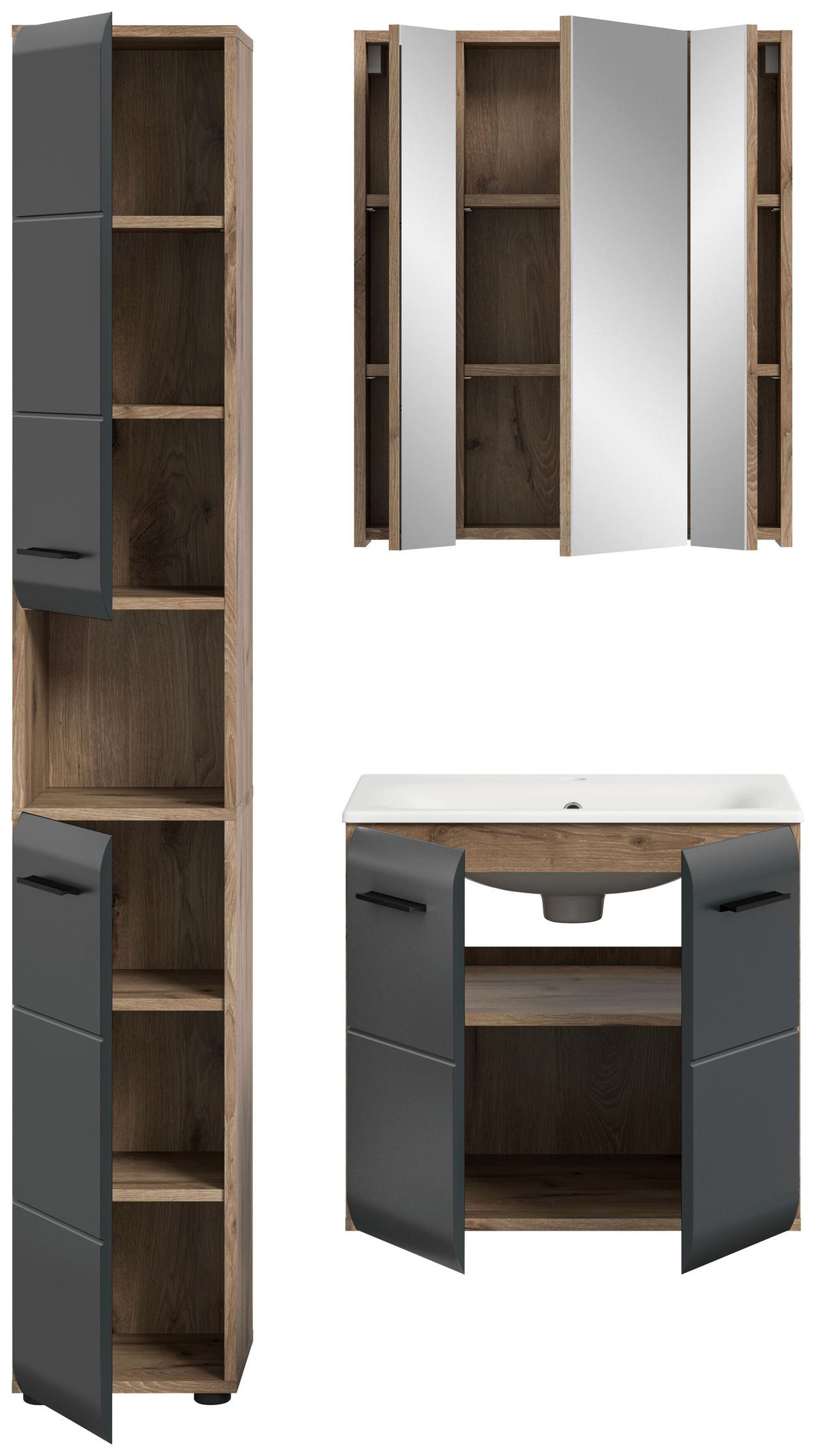 Kopalnica Ice, Črna, Barva Hrasta, 3-Delna - črna/temni hrast, Basics, umetna masa/leseni material (90cm) - MID.YOU