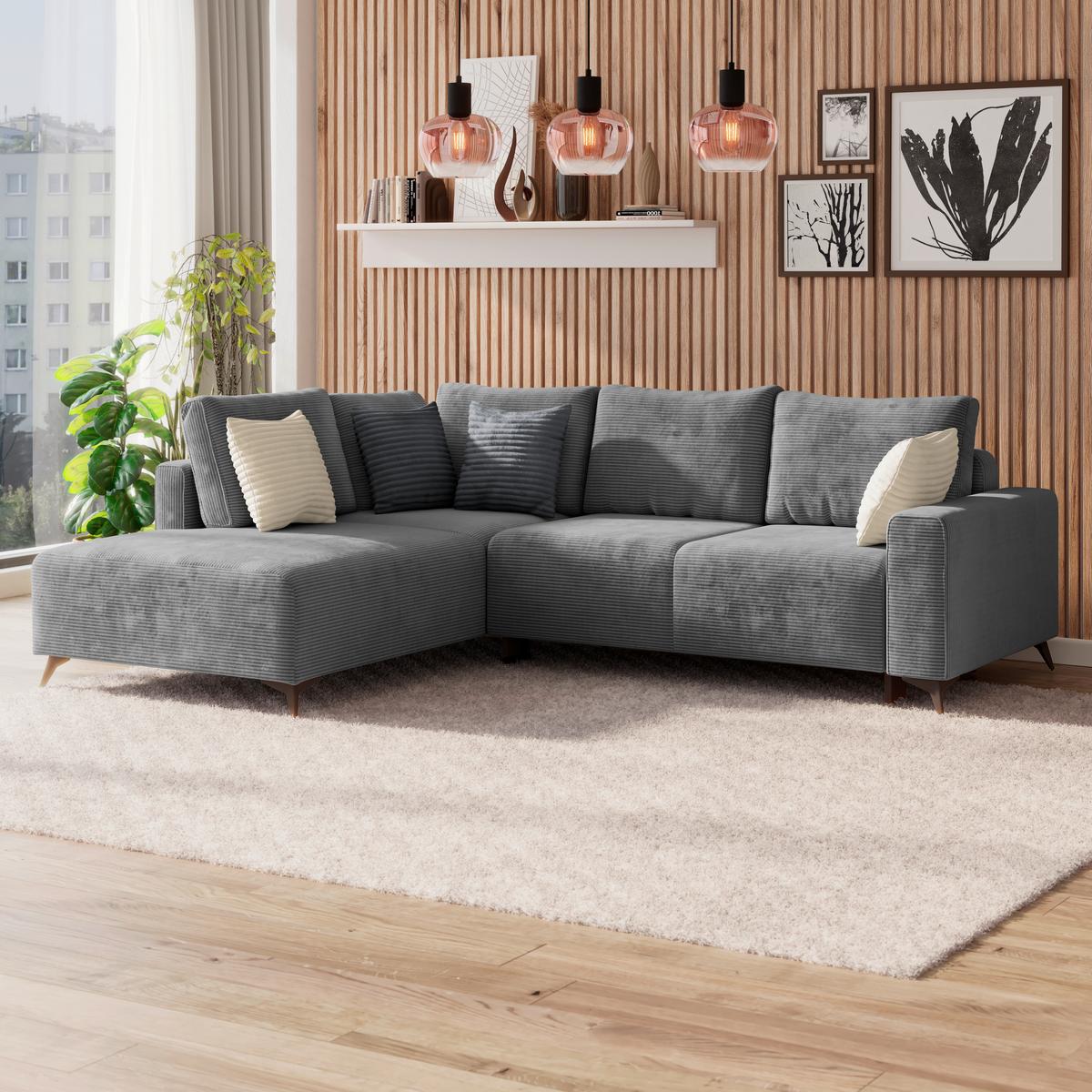 Kutna Garnitura Viktor - siva/crna, Moderno, tekstil/metal (212/270cm)