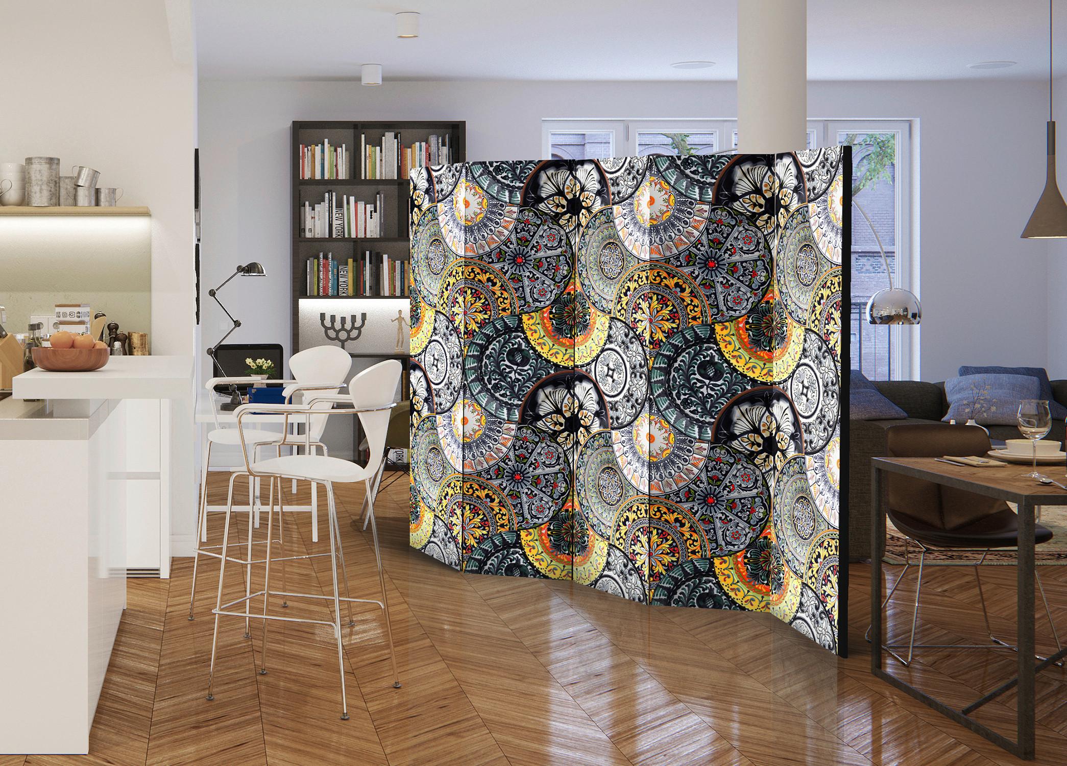 Paravan Painted Exoticism I, 5-Delni, Dvostranski - večbarvno, Basics, tekstil/les (225/172/3cm) - artgeist