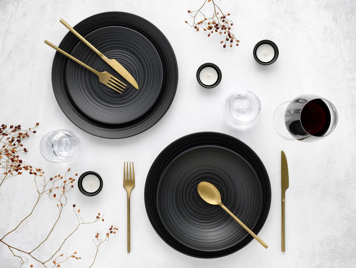 Jedilni Servis Lava Stone Black, 12-Delni - črna, Trend, keramika - Creatable