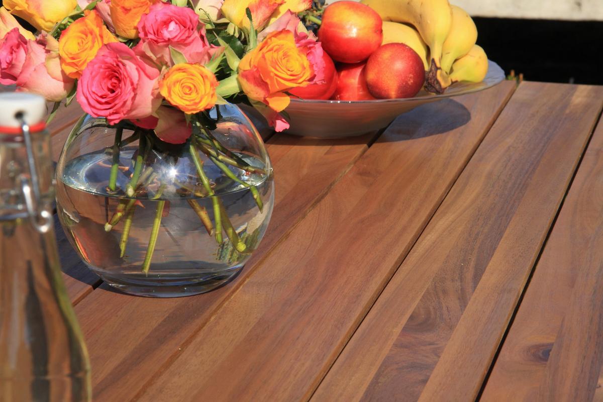 Gartengarnitur 5-tlg. Holz/ Metall/Kunststoff/Textil - Akaziefarben/Teakfarben, Basics, Holz/Kunststoff (180/90/76cm) - Gardenson