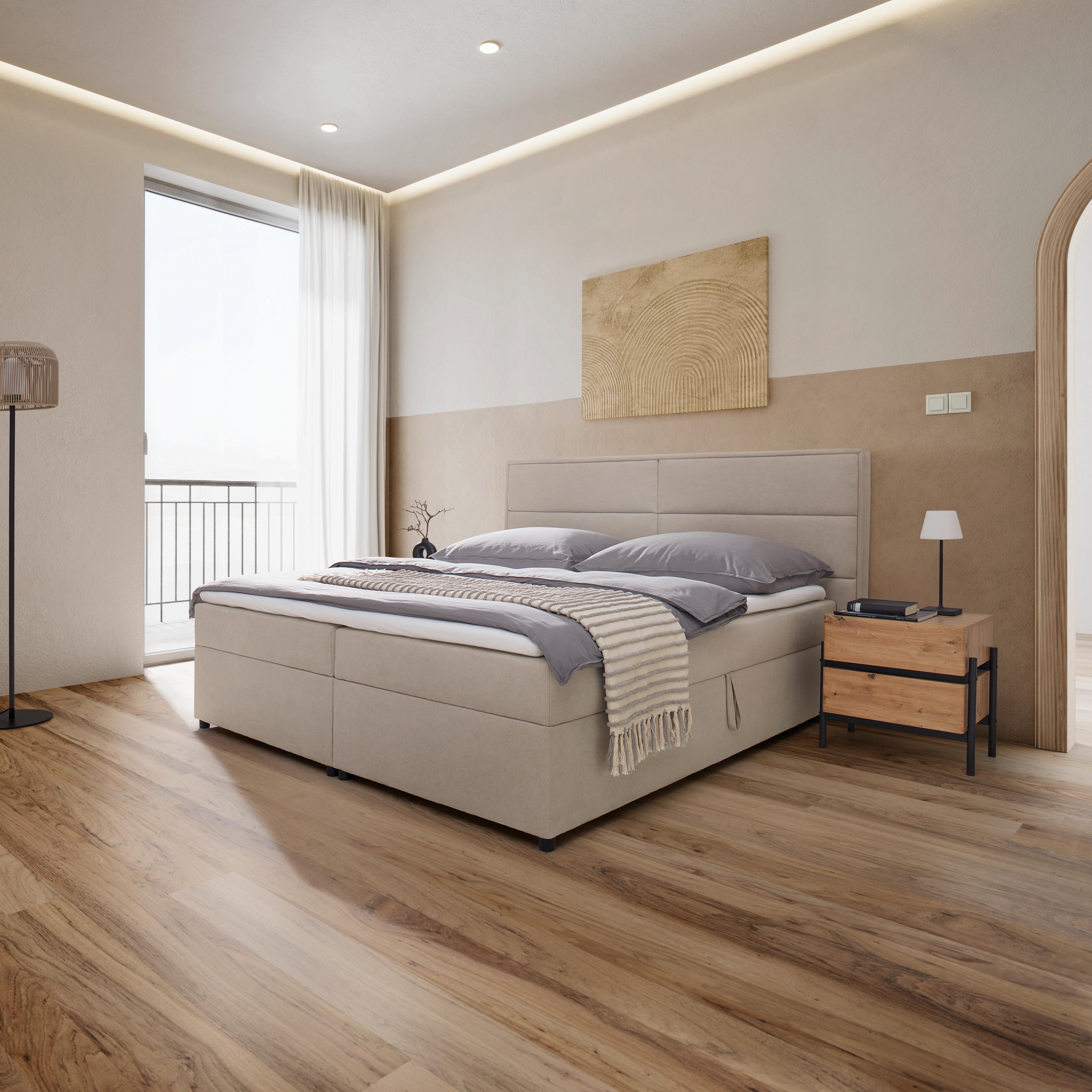 Postelja Boxspring Kiara, Bež, Z Nadvložkom, 180x200 - črna/bež, Moderno, kovina/tekstil (180/200cm) - Bessagi Home