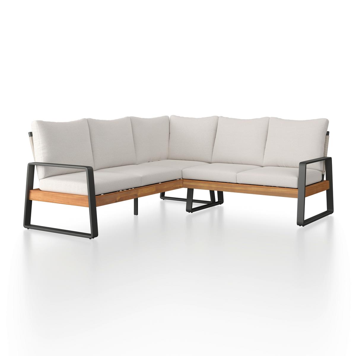 Dining-Loungeset Alexa Holz Outdoorstoff/Metall +Abdeckung - Anthrazit/Creme, MODERN, Holz/Textil (208,5/81/85,5cm) - Bessagi Garden