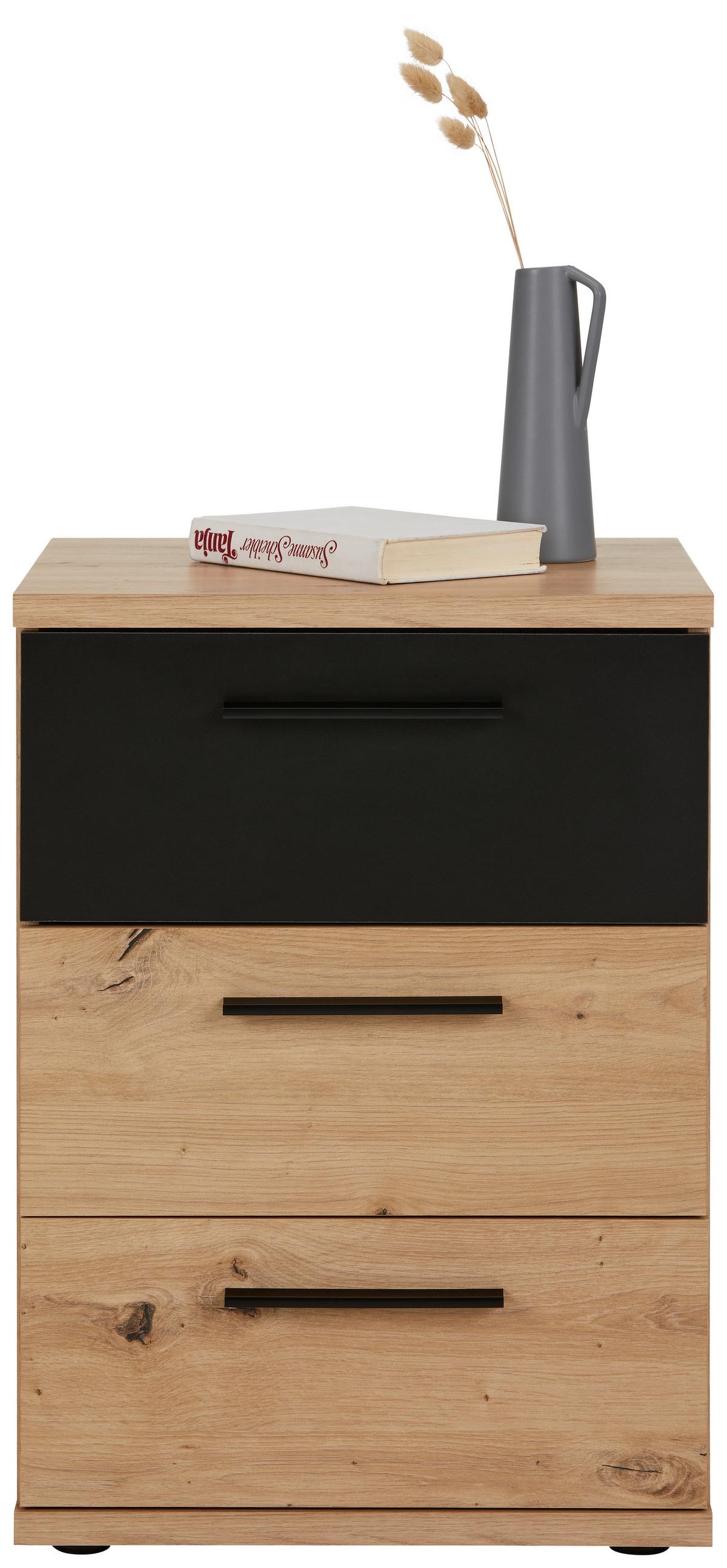 Nachtkästchen in Schwarz/Eichefarben - Eichefarben/Schwarz, KONVENTIONELL, Holzwerkstoff/Kunststoff (45,2/62,5/41,3cm) - Mömax