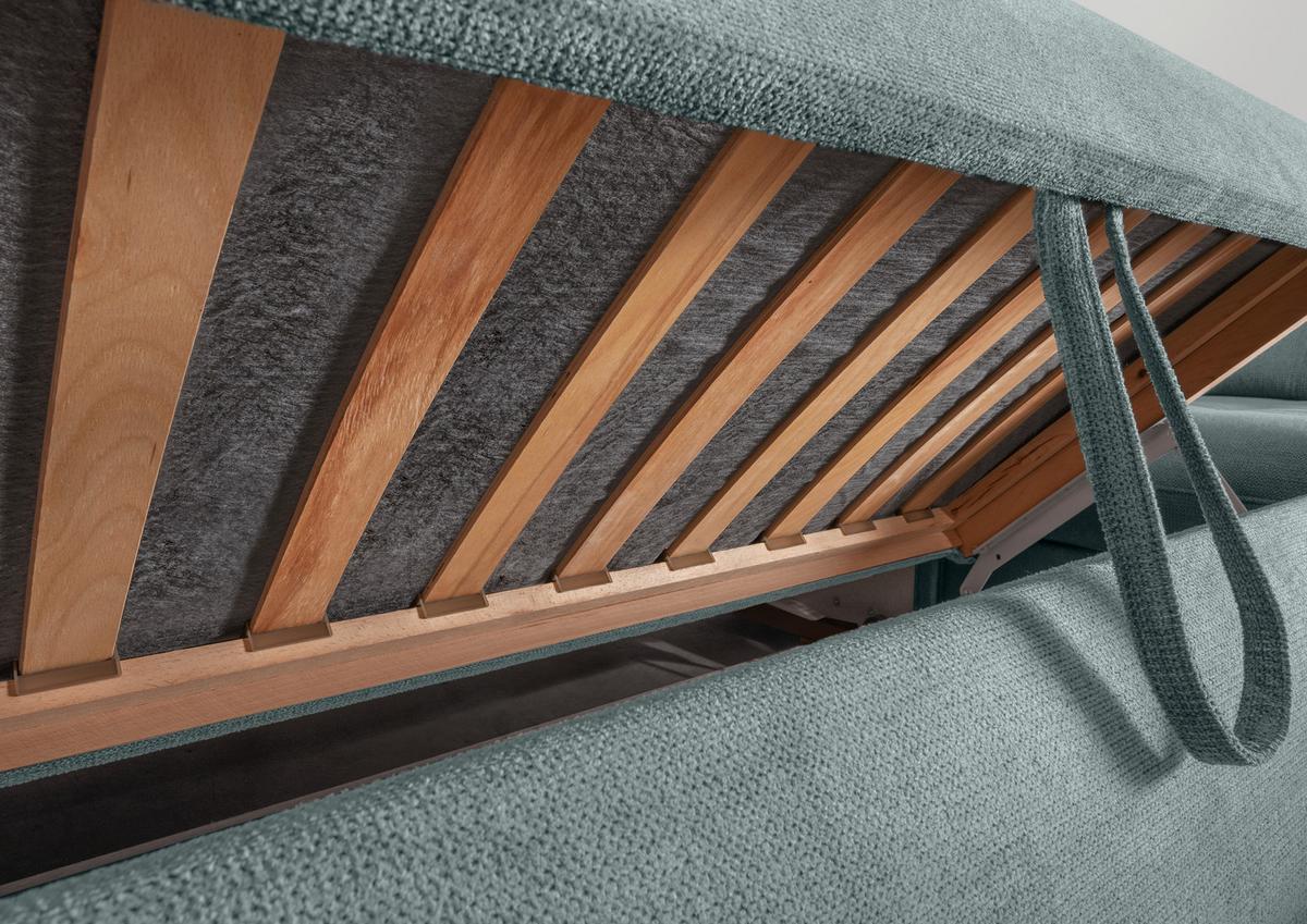 Wohnlandschaft Rigatti Blau Chenille mit Bettkasten - Blau/Schwarz, MODERN, Textil/Metall (184/387/252cm) - Livetastic